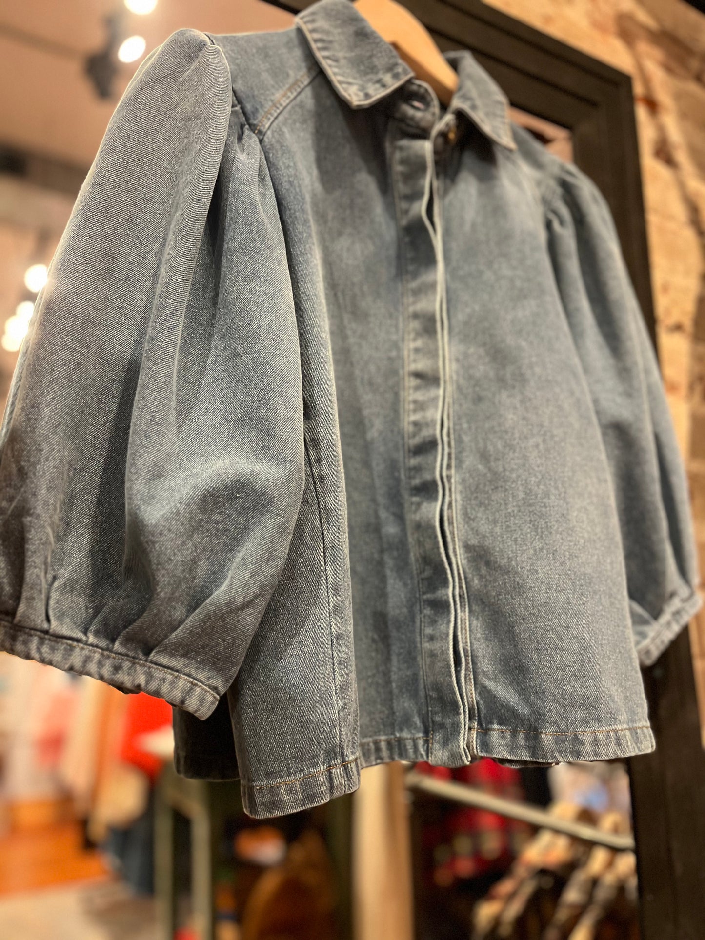 Balloon Sleeve Denim Top