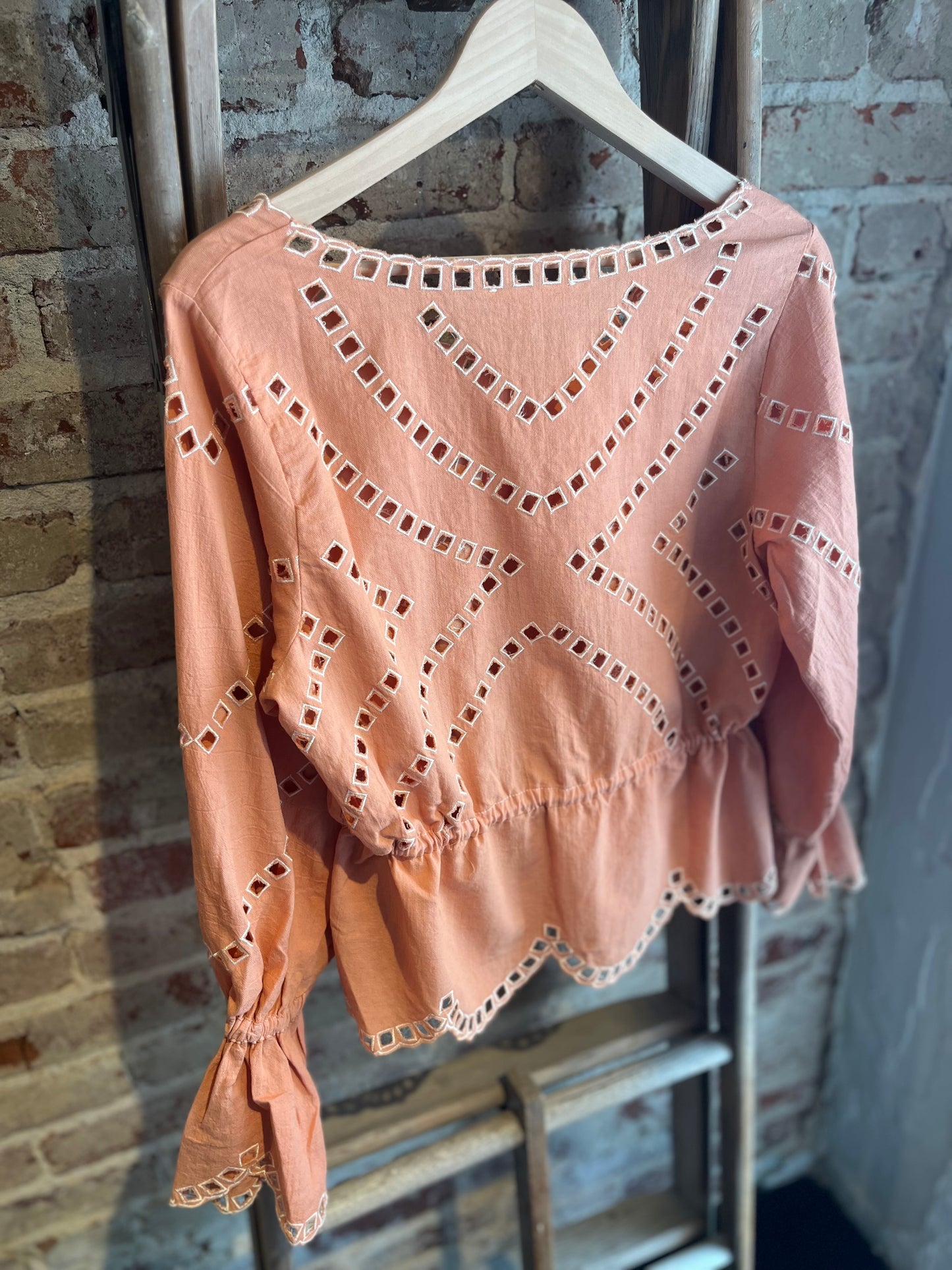 Embroidered Scallop Apricot Blouse