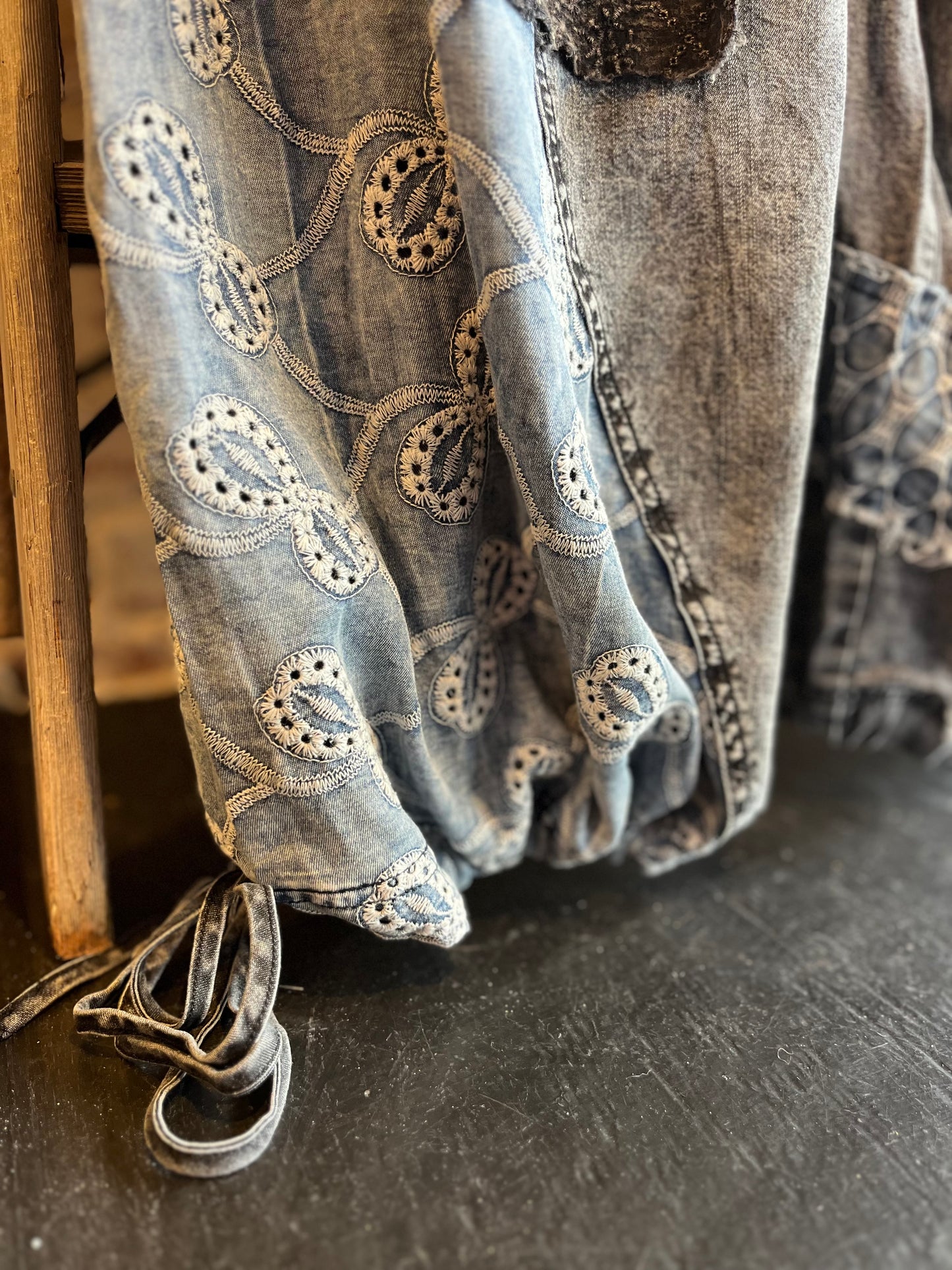 Patchwork Tencel Overalls- Black