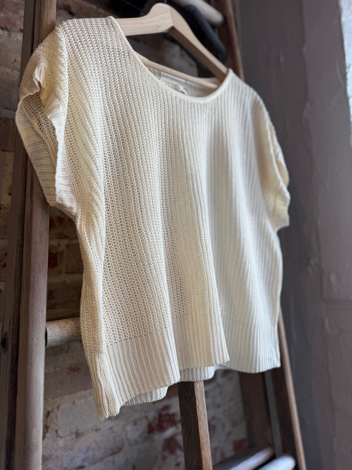 Short Sleeve Knit Sweater - Ivory