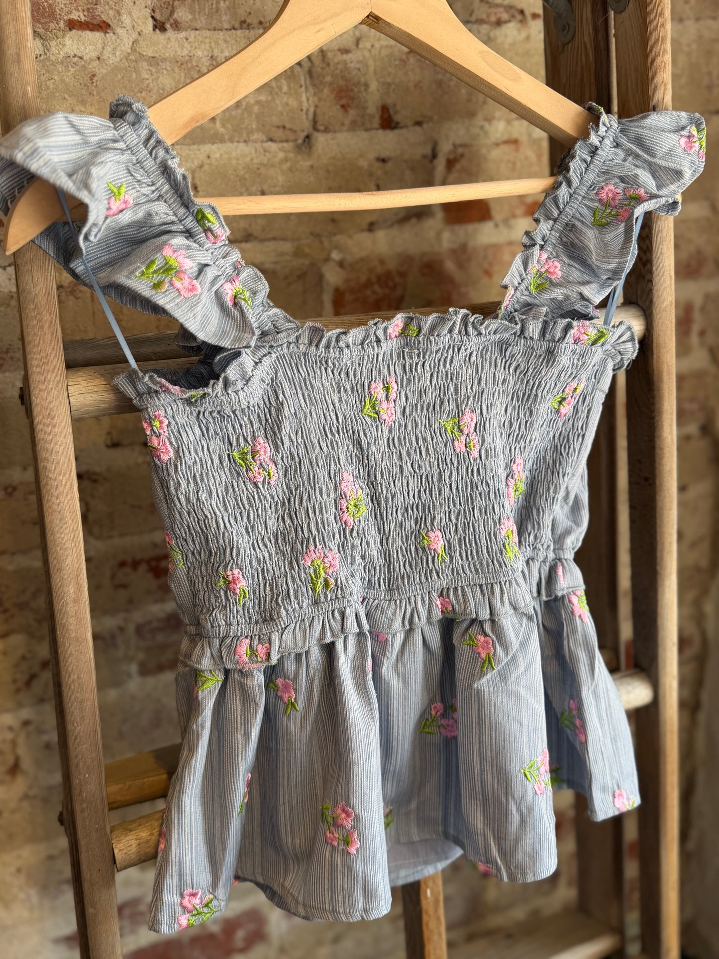 Dainty Floral Embroidered Peplum Top