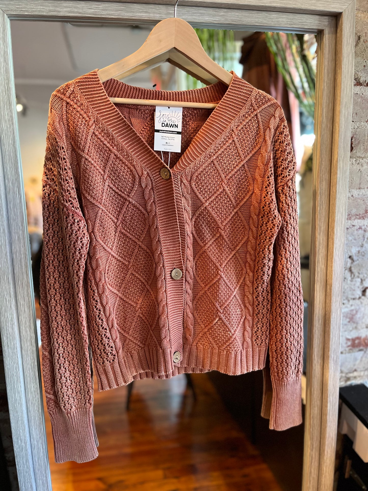 Washed Crop Cardigan- Baked Clay