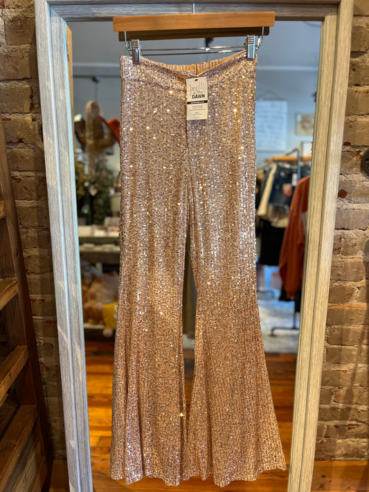 Sequins Flared Dress Pants- Rose Gold