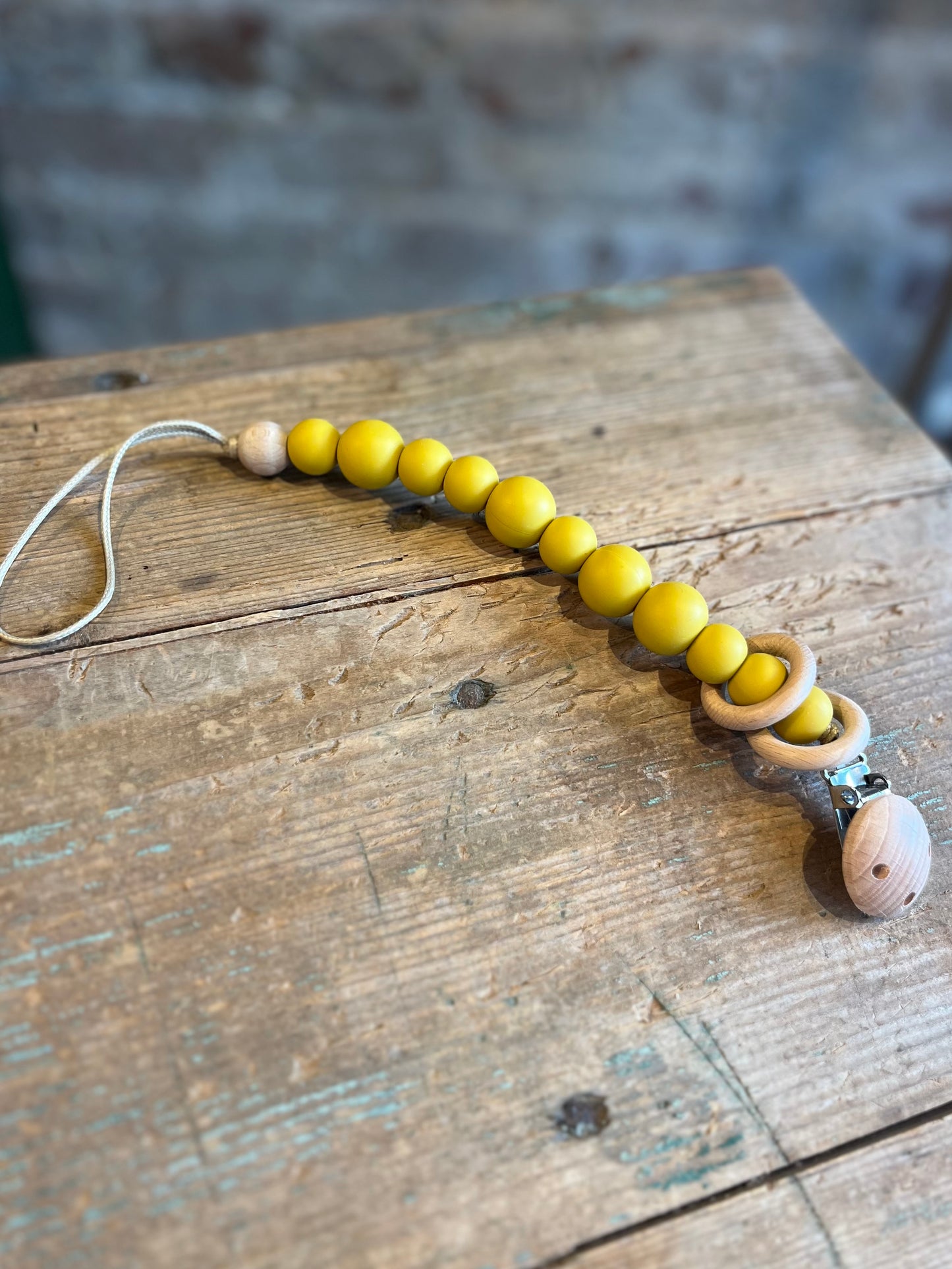 Beaded Pacifier Clip - Mustard