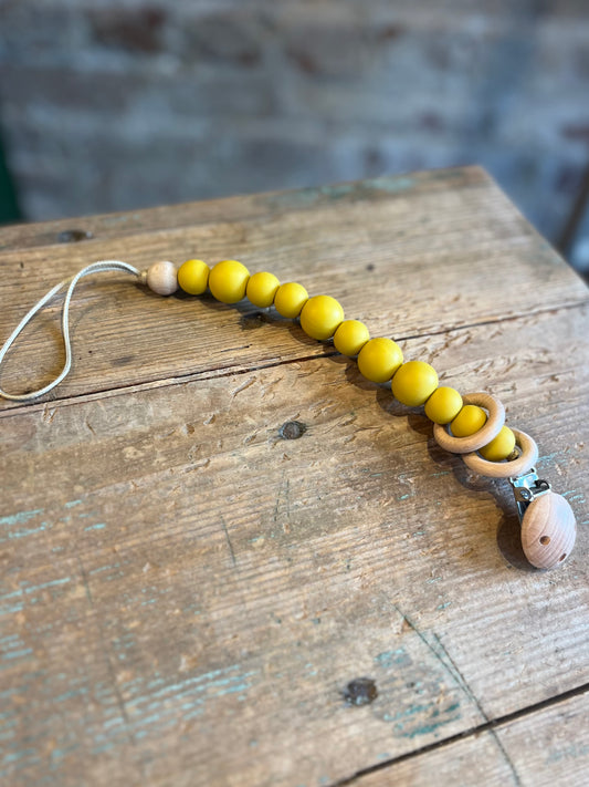 Beaded Pacifier Clip - Mustard