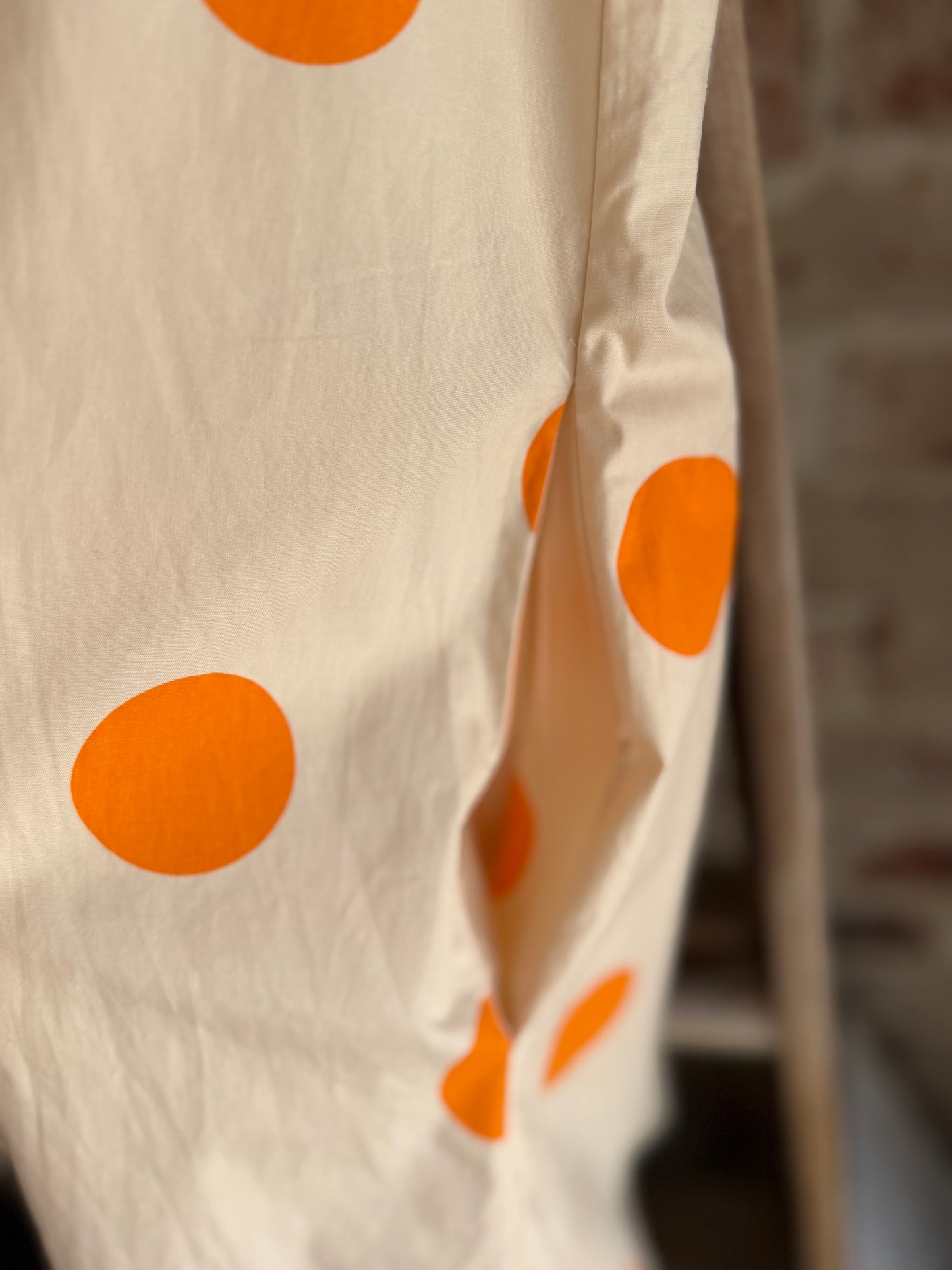 Polka Dot Pleated Dress- Orange/Cream