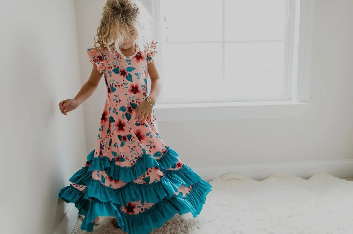 Light Peach Flutter Sleeve Dress- Toddler/Youth
