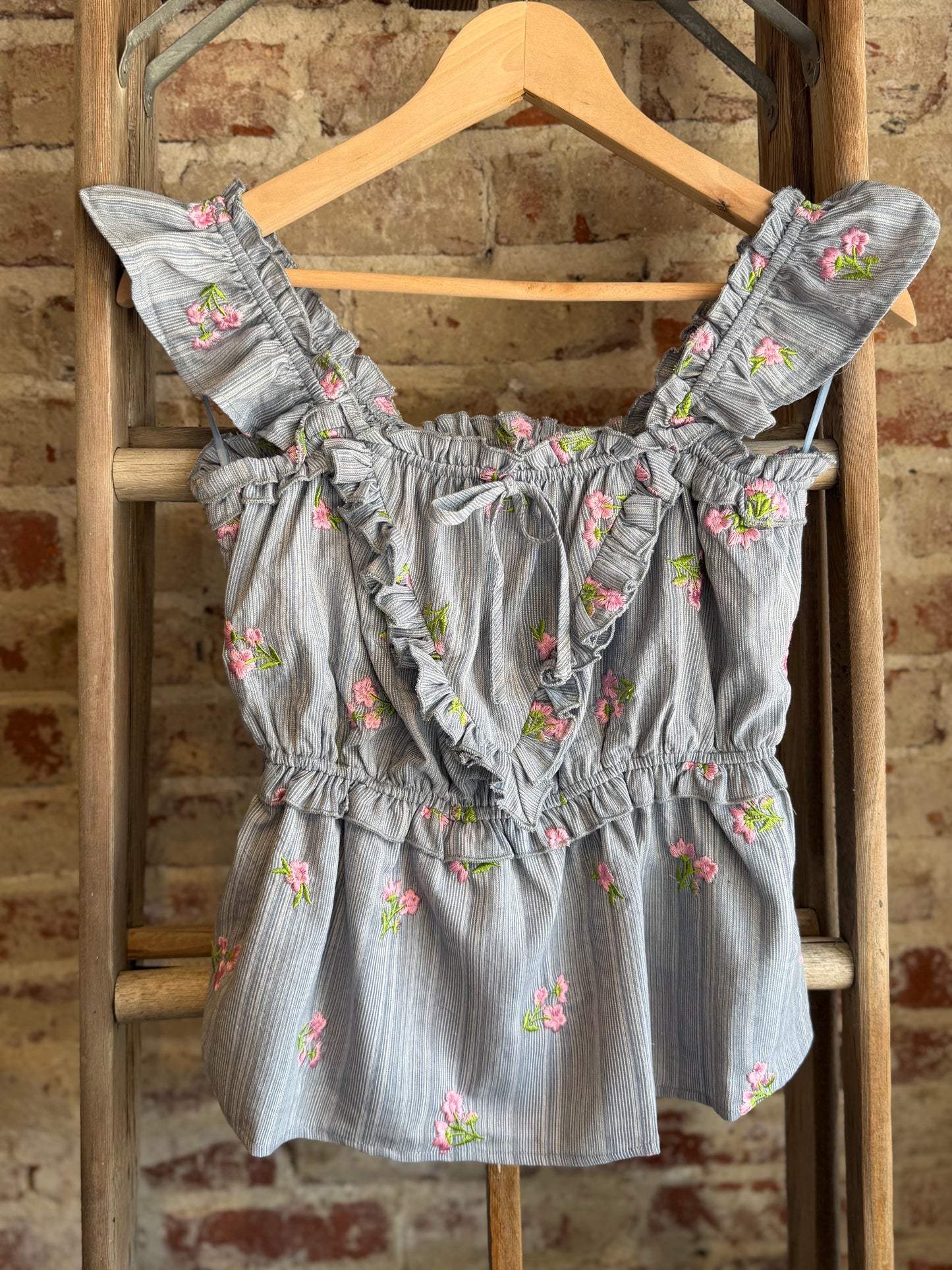 Dainty Floral Embroidered Peplum Top
