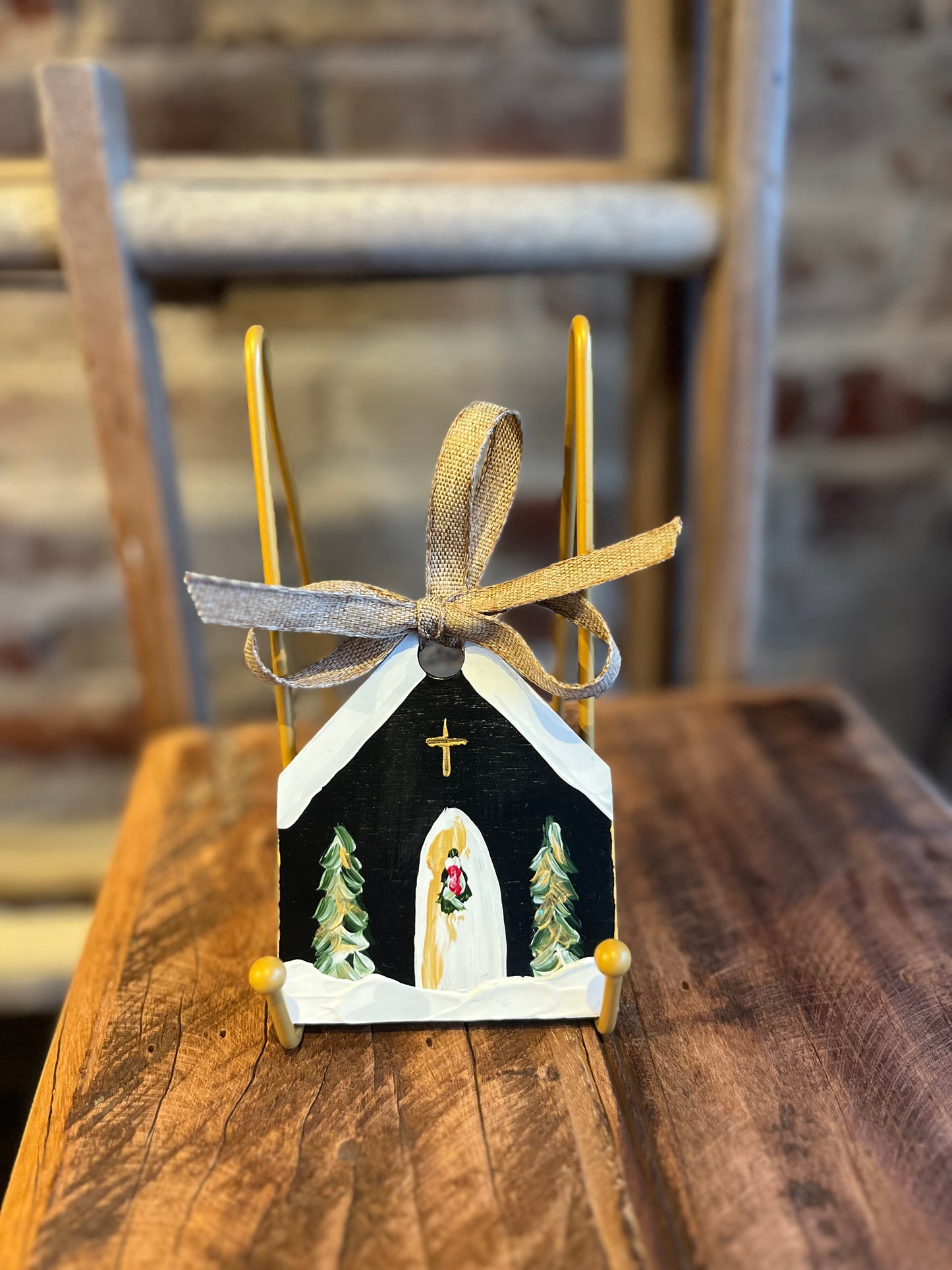 Snowy Church Ornament - Handpainted