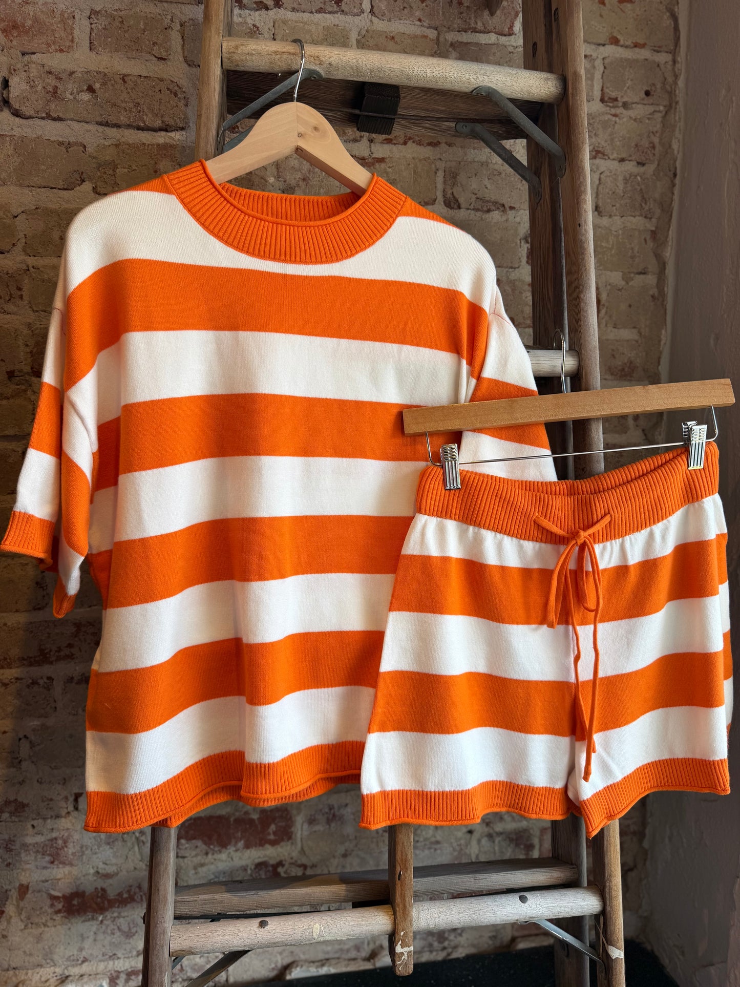 Orange+White Knit Stripe SET