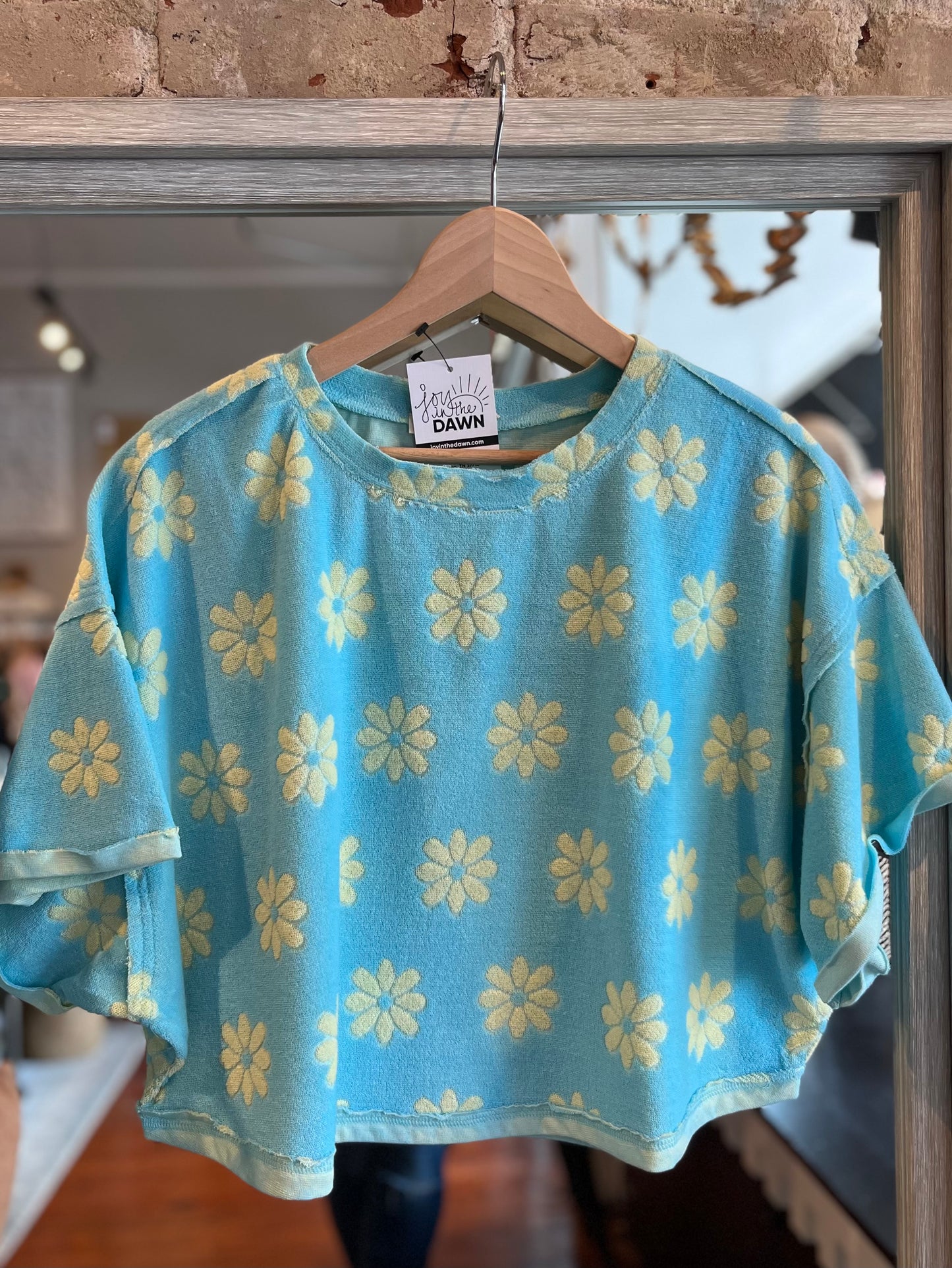 Daisy Print Terry Shirt- Blue
