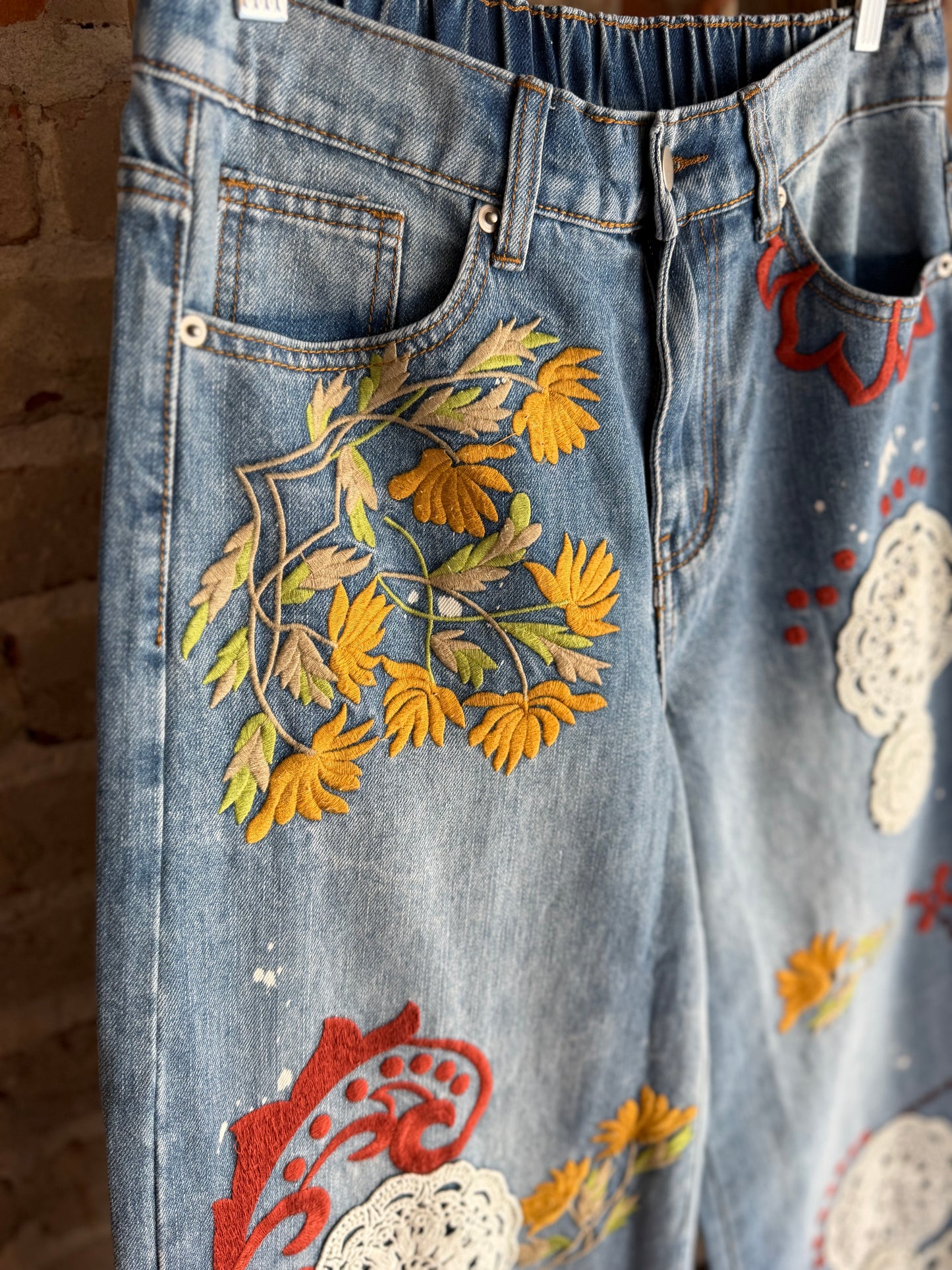 Crochet & Floral Embroidered Jeans