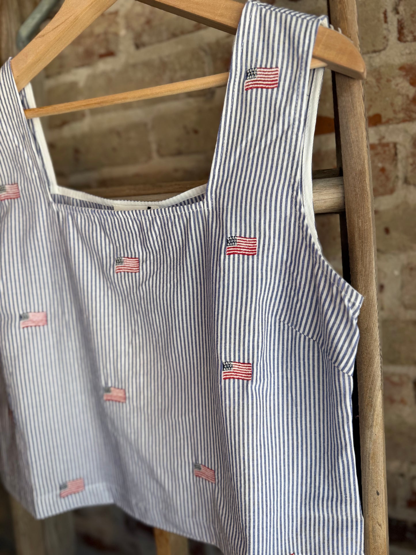 Square Neck USA Flag Embroidered Tank