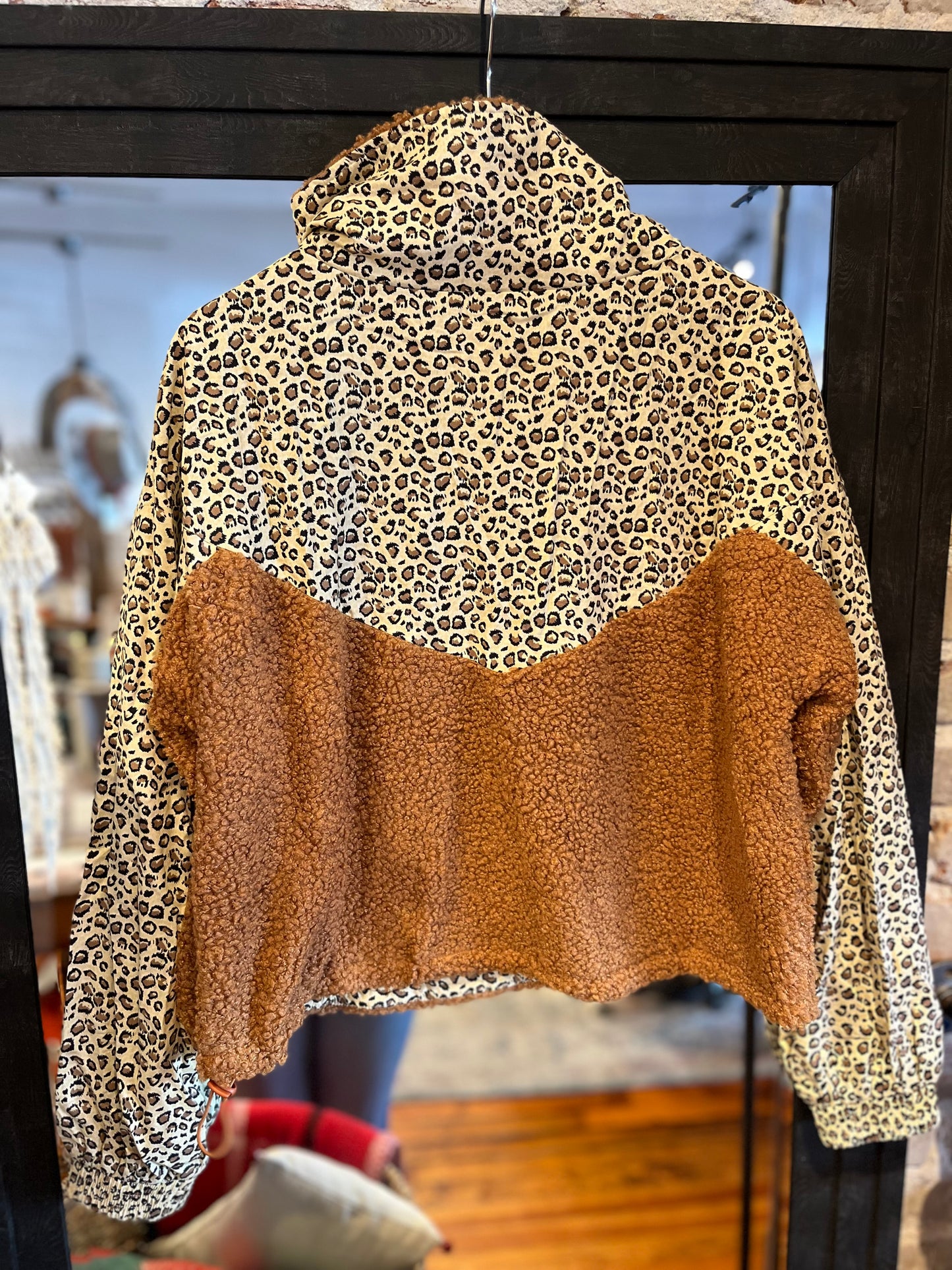 Camel + Leopard Zip Pullover