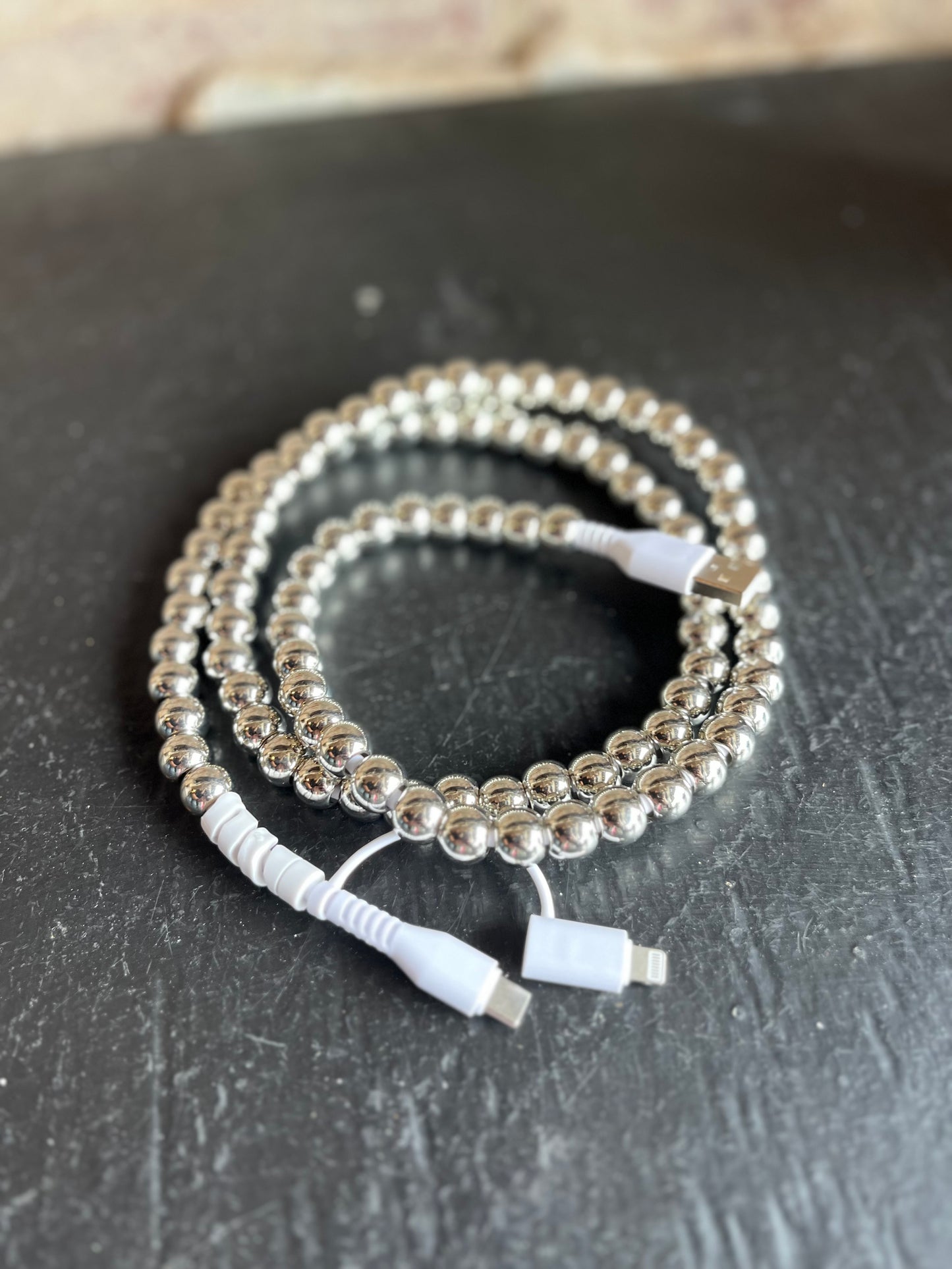 Silver Beaded Phone Charger