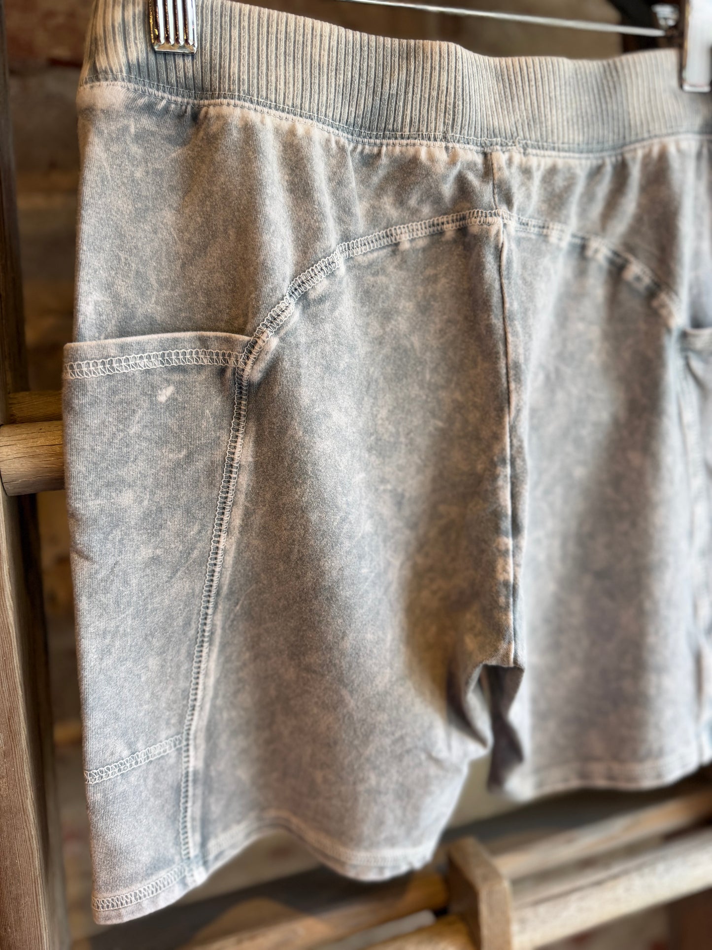 Mineral Wash Biker Shorts - Silver Grey