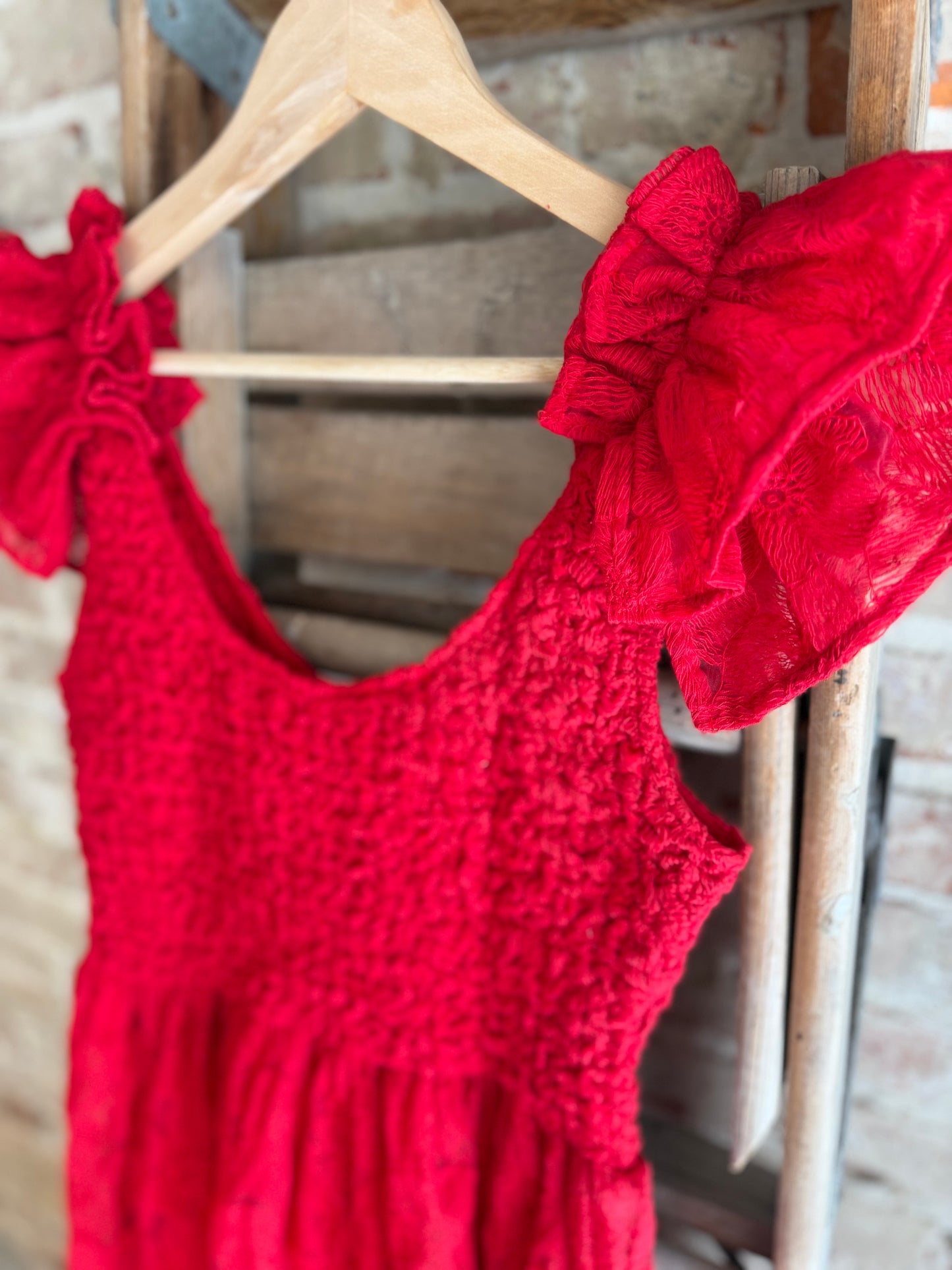 Flutter Sleeve Red Dress