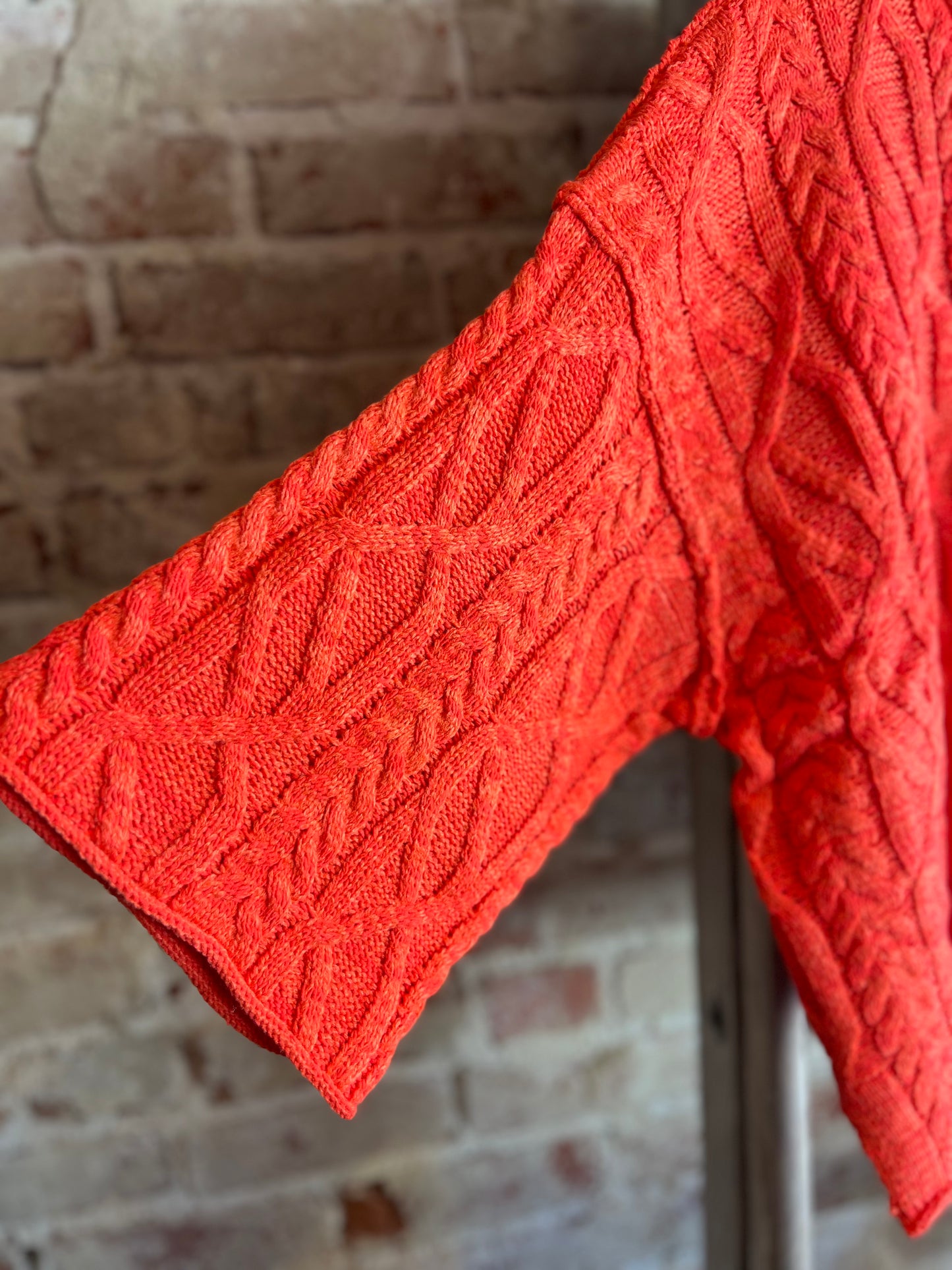 Quarter Sleeve Cropped Sweater -Hot Coral