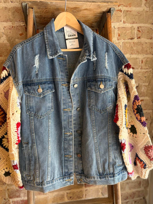 Crochet Patchwork Denim Jacket