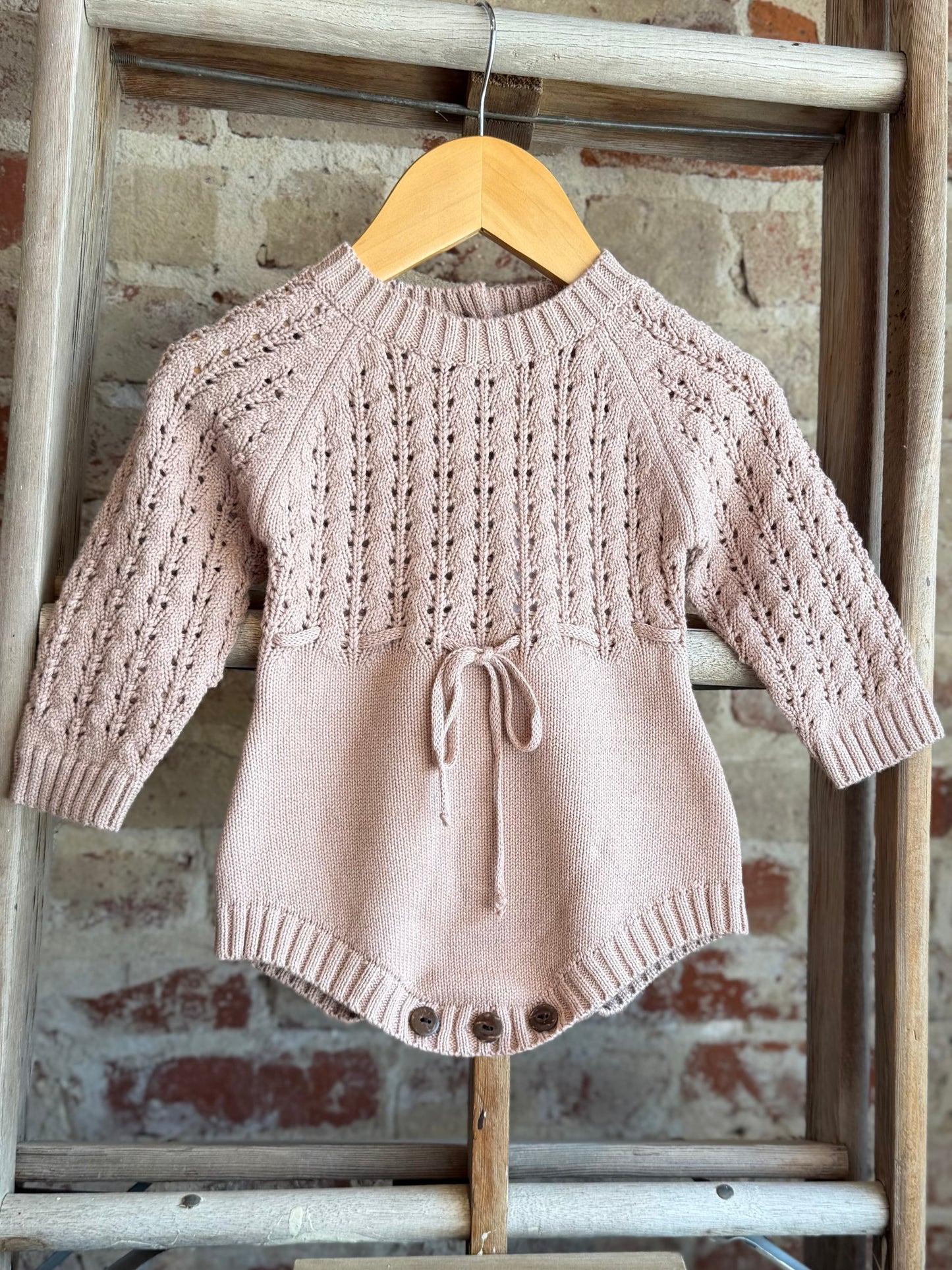 Knitted Sweater Romper - Dusty Pink