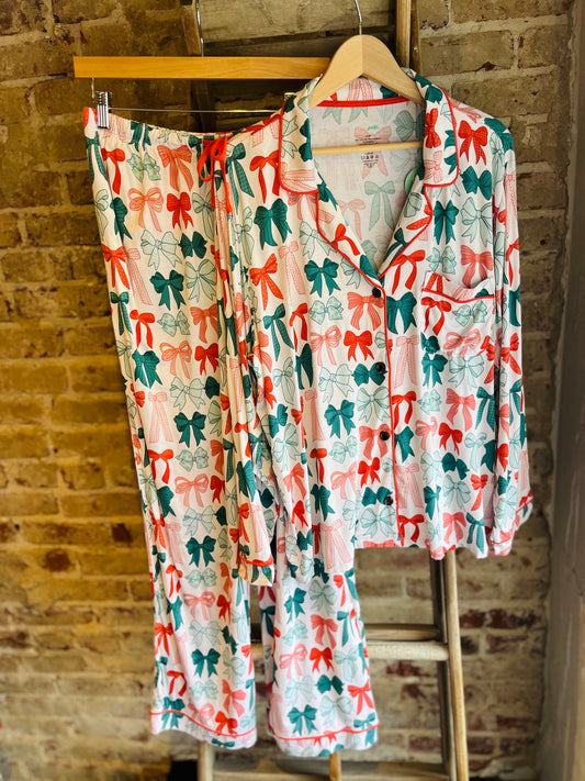 Christmas Bows Pajamas- Adult