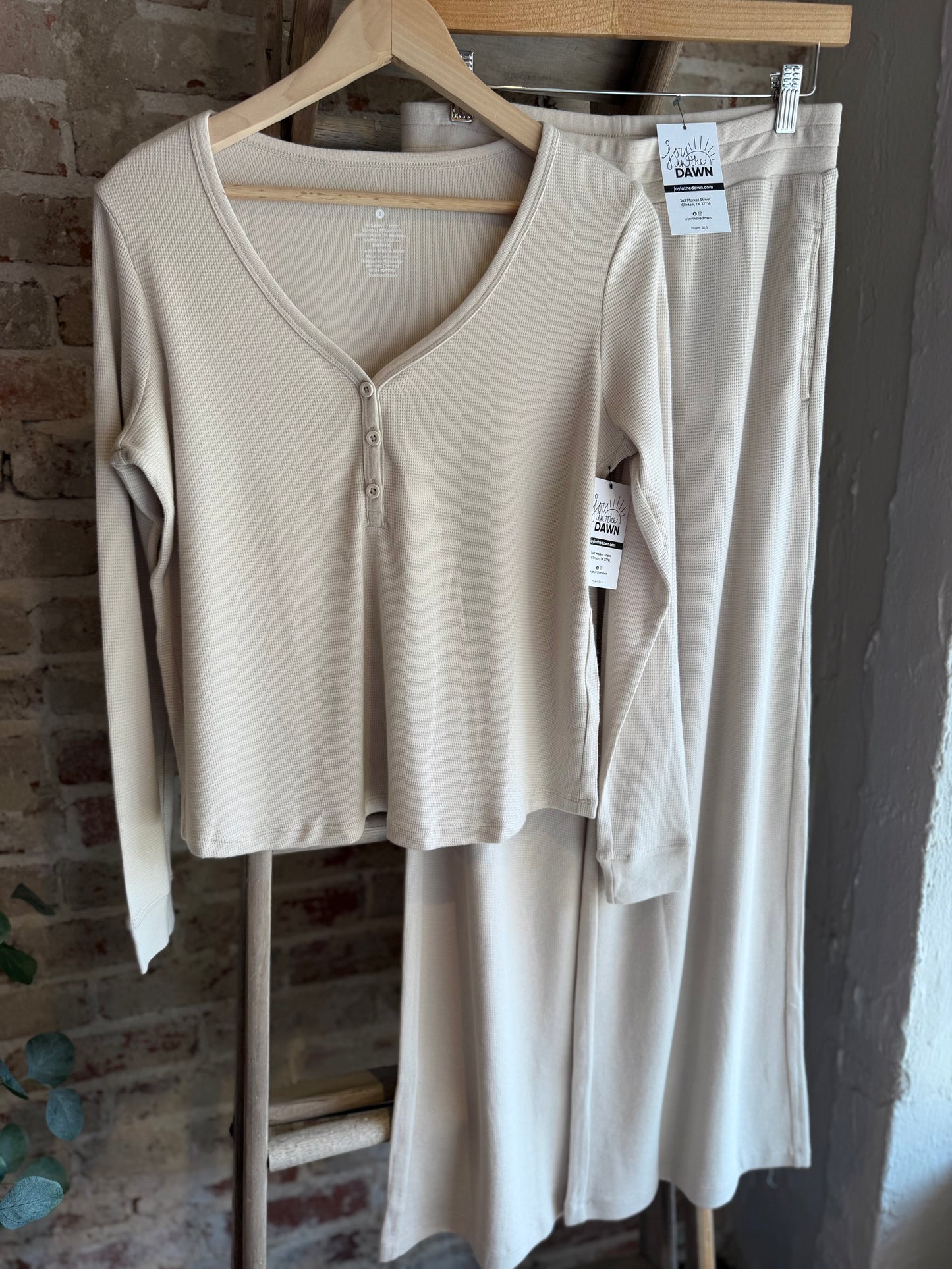 Waffle Knit Long Sleeve Henley - Oatmeal