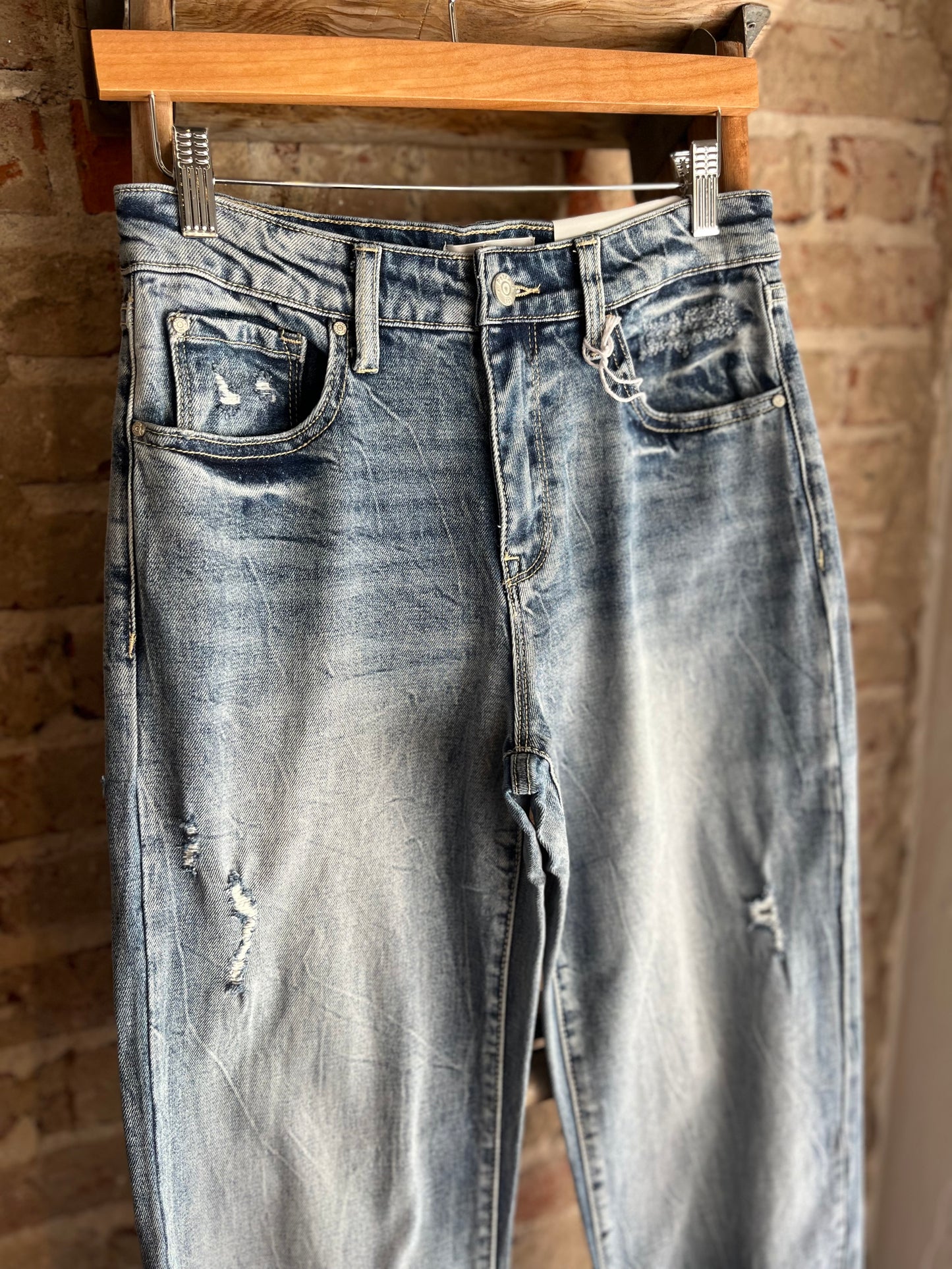 High Rise Straight Leg Cuffed Jeans