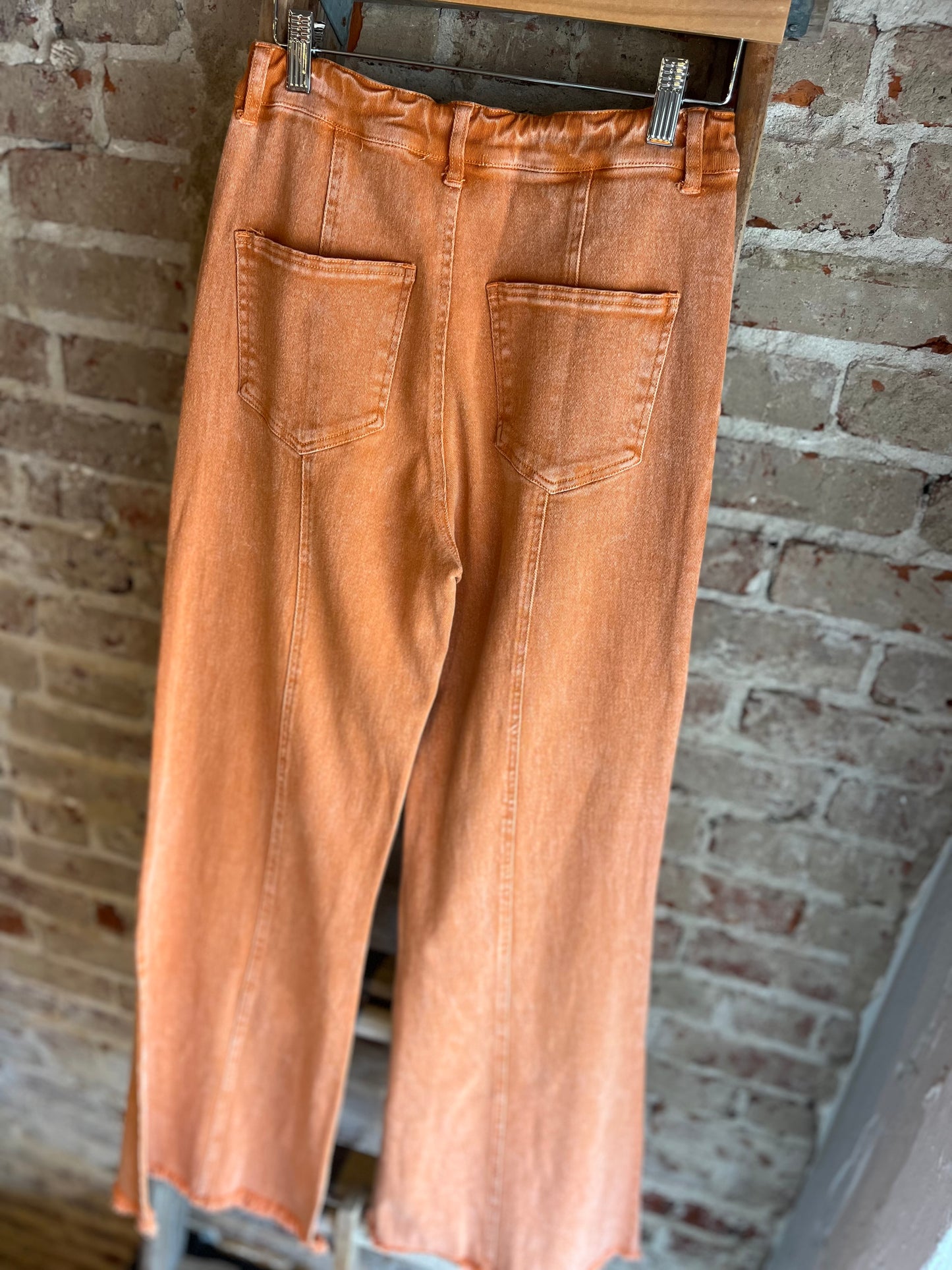 Acid Wash Flared Jeans - Orange