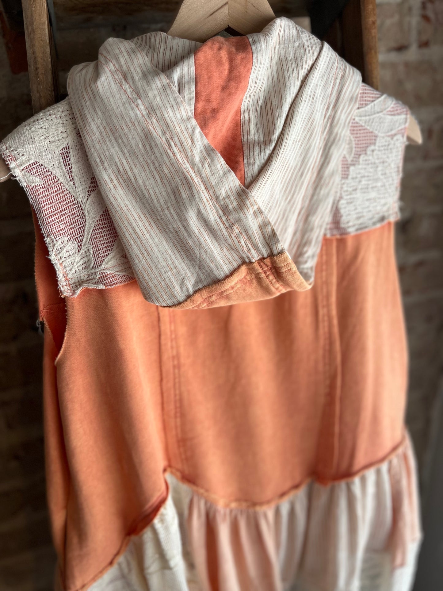 Lace & Ruffle Vest-Orange/Cream