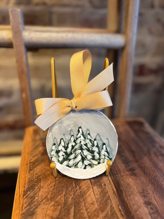 Snowy Evergreen Ornament- Handpainted