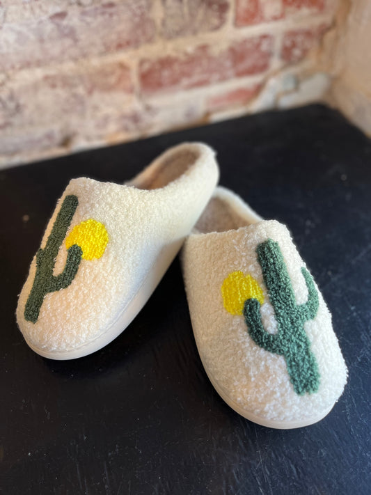 Cactus Print Cozy Warm Fluffy Slippers