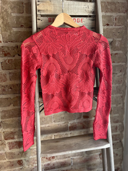Knit Seamless Jacquard Mock Neck - Crimson