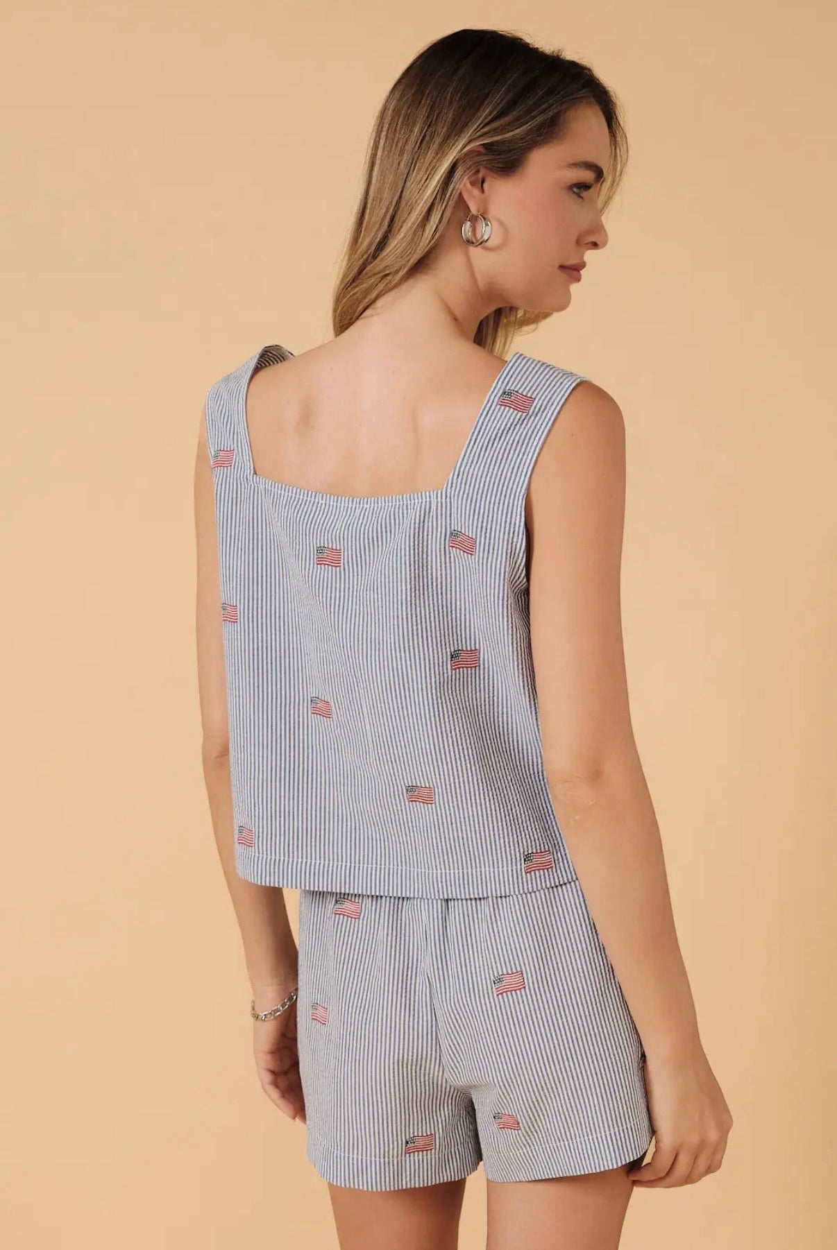 Square Neck USA Flag Embroidered Tank