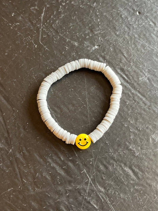 Smiley Face Bracelet- Gray Heishi Beads