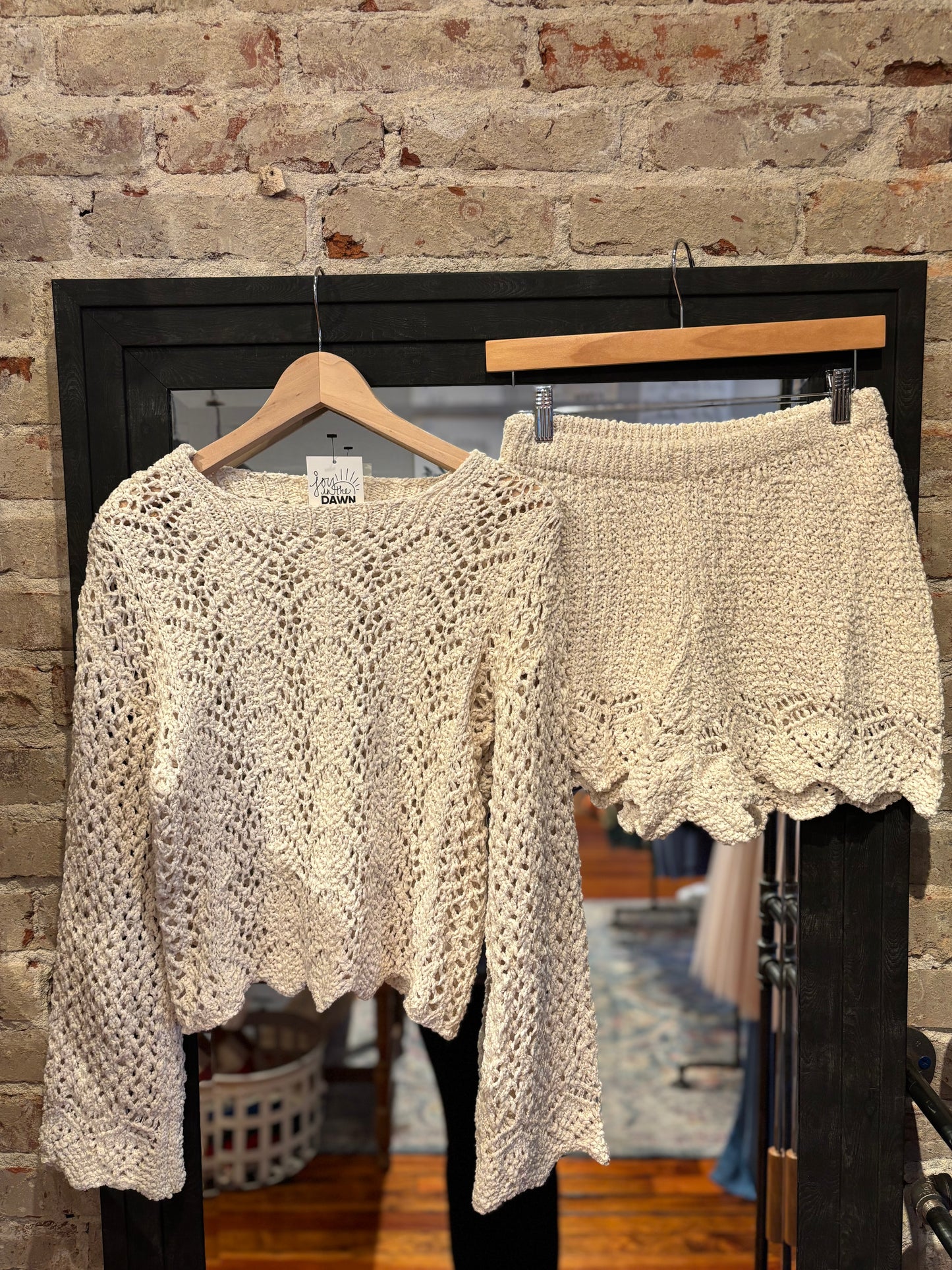 Open Knit Sweater 2-piece Set - Natural