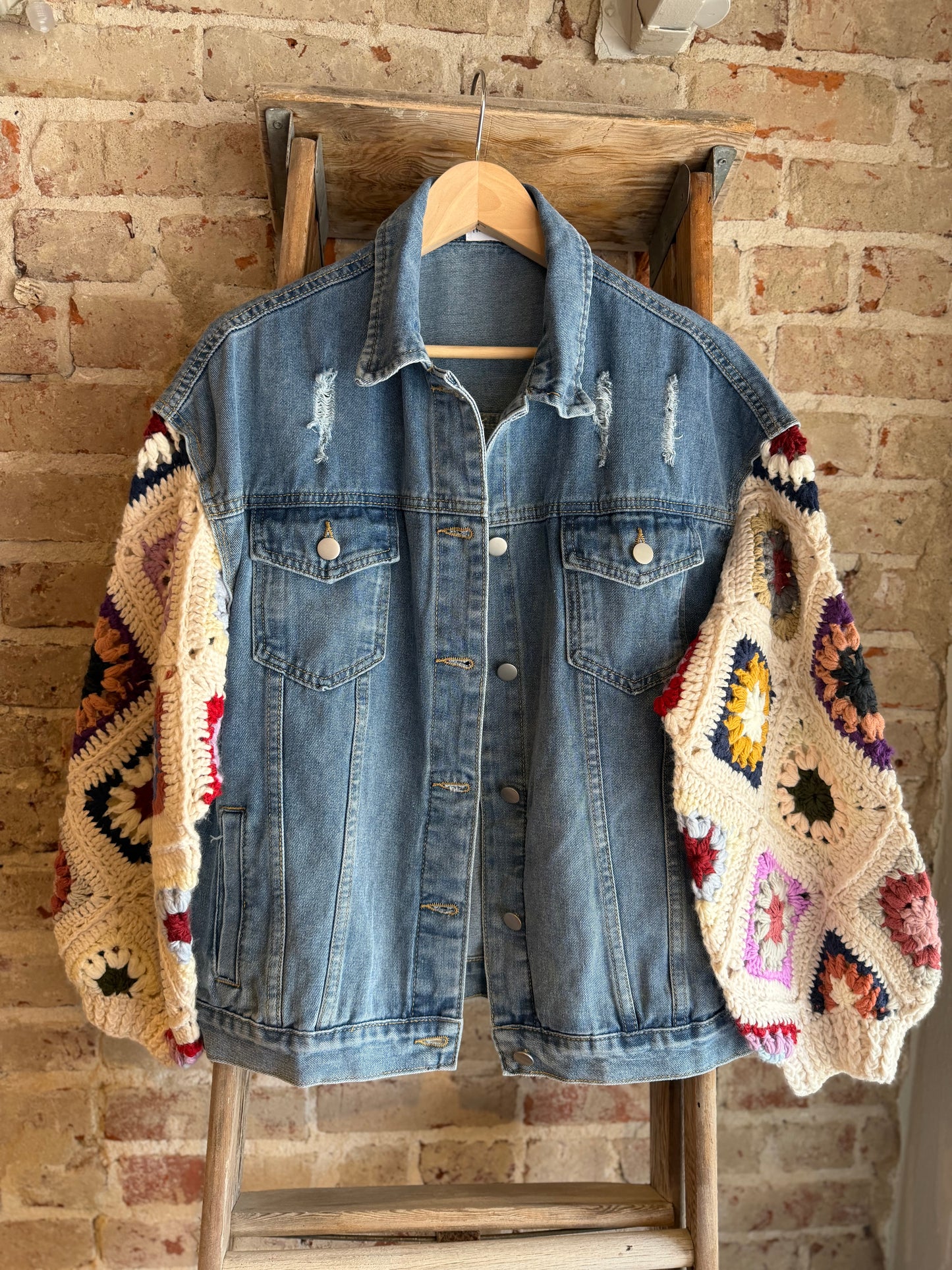 Crochet Patchwork Denim Jacket