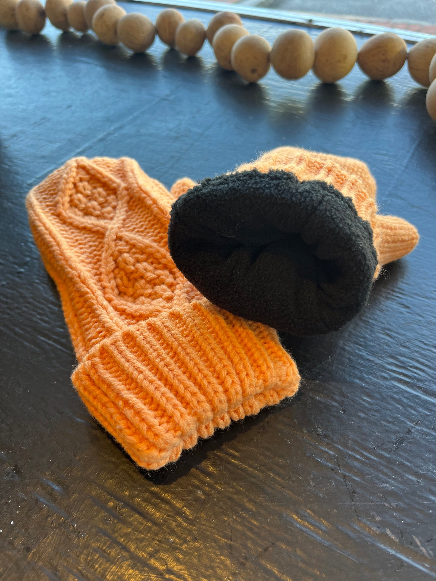 Cable Knit Mittens - Light Orange