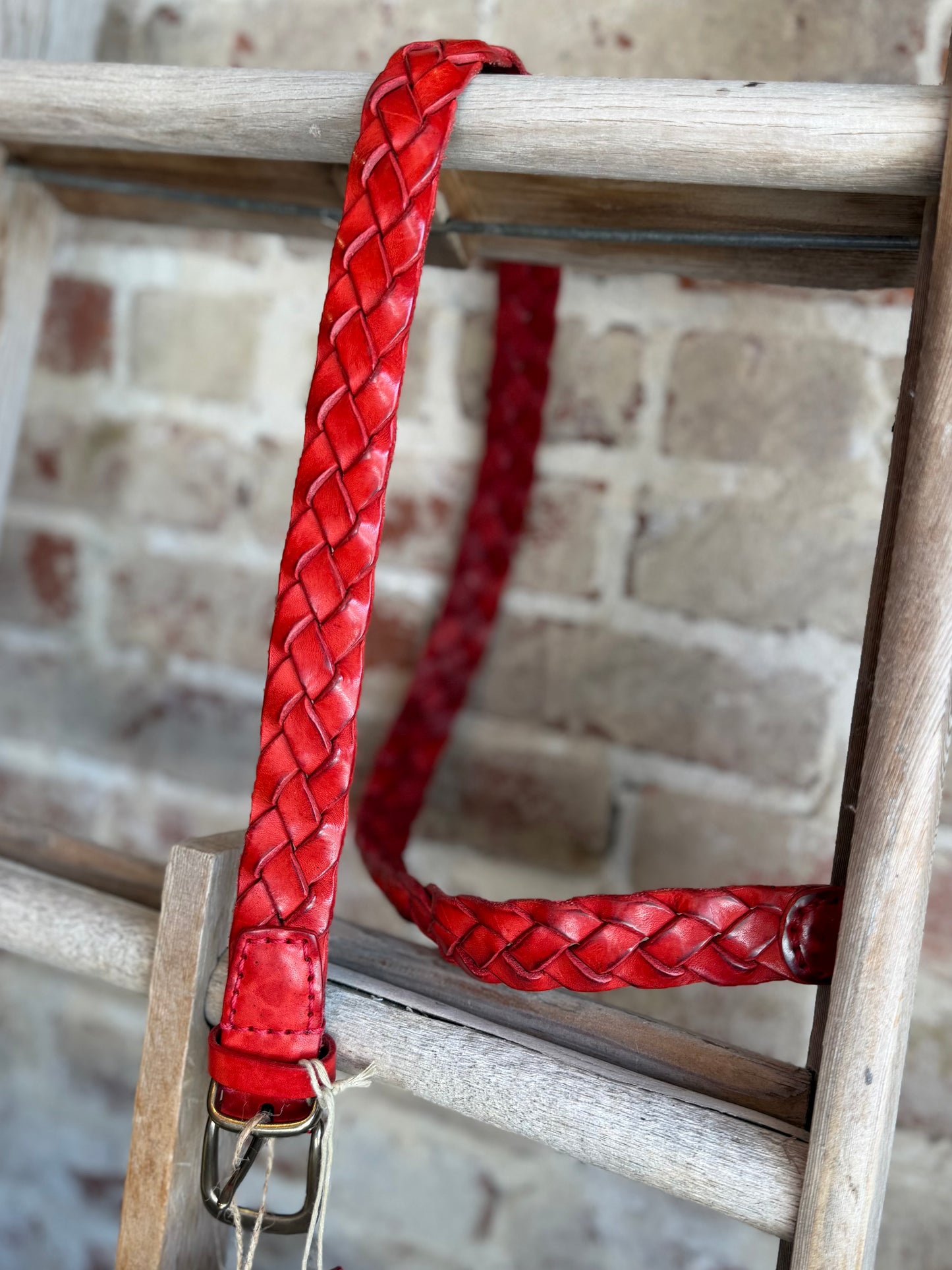 Braided Genuine Leather Belt - Red