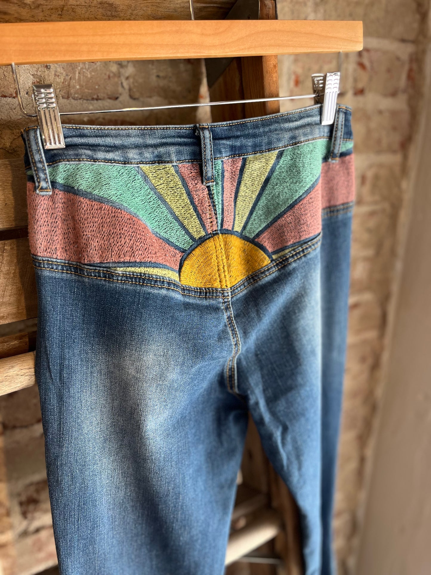 SUNRISE Embroidered Flare Jeans - Pastel