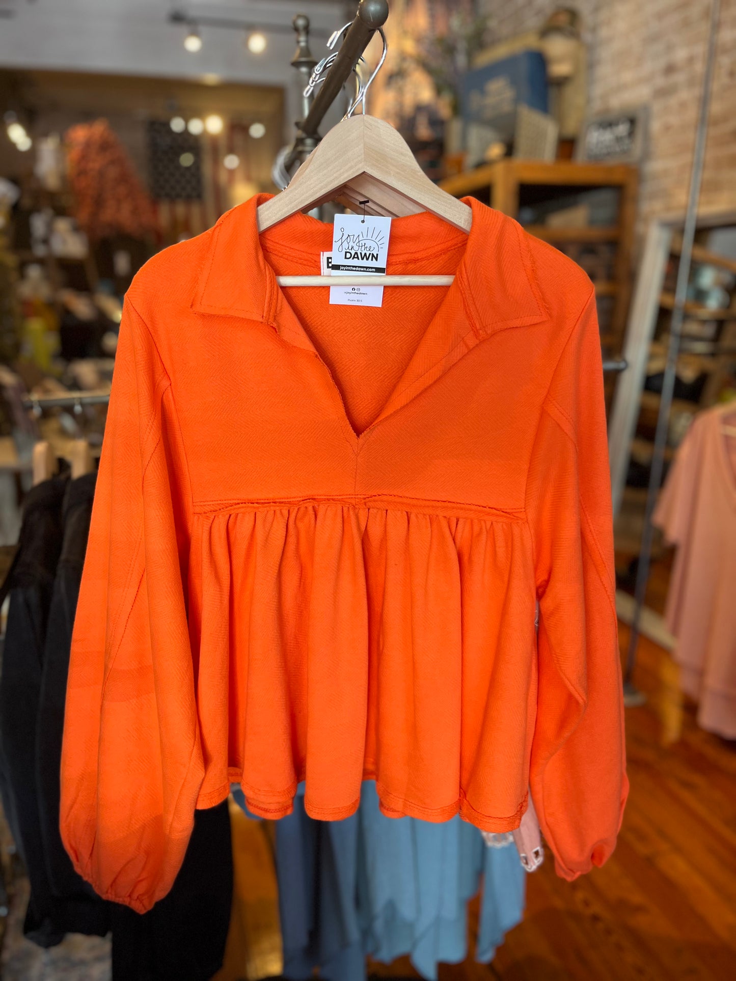 Collared Pleated Top-  Orange