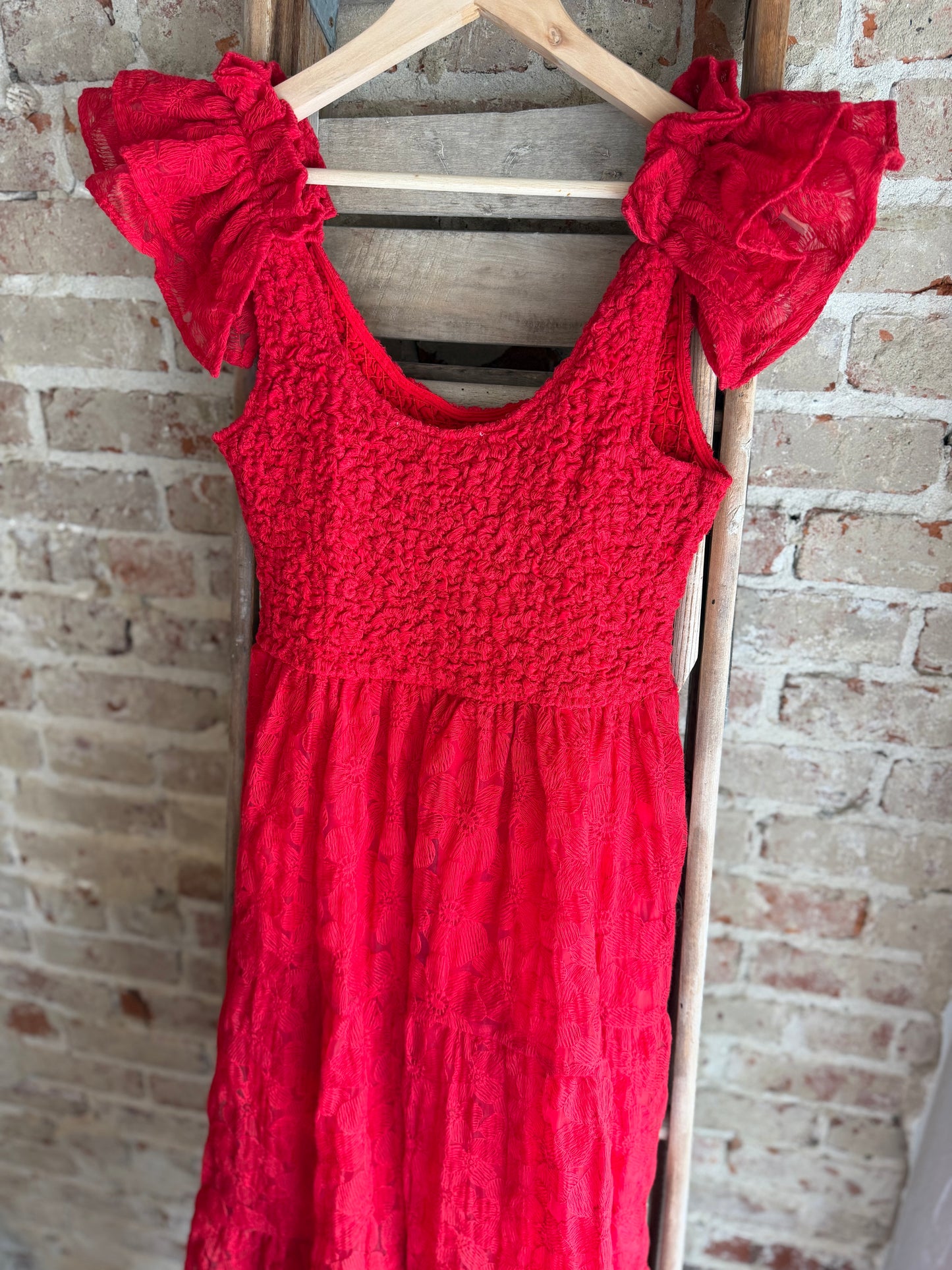 Flutter Sleeve Red Dress