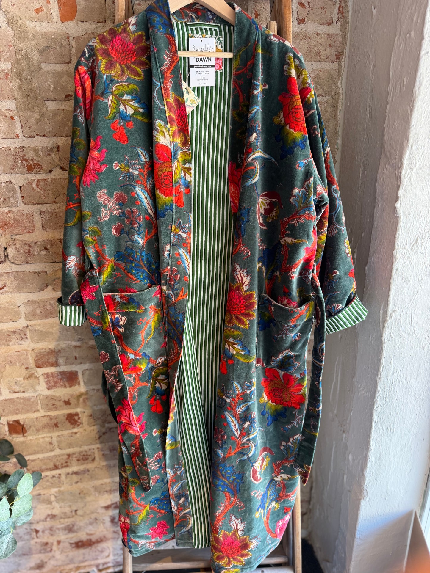 Full Length Tie Belt Kimono -Green
