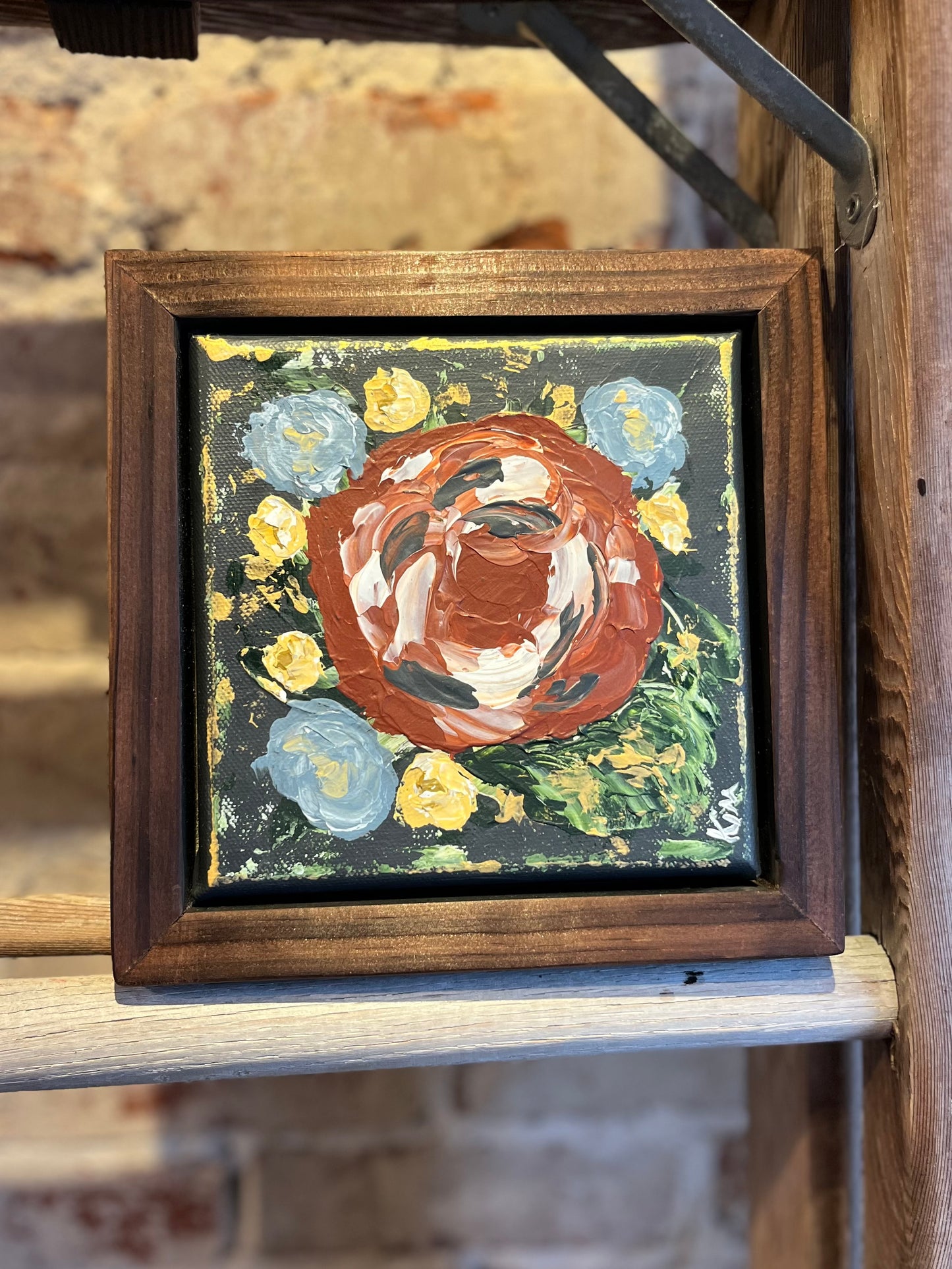 Framed Rusty Rose Canvas - Handpainted