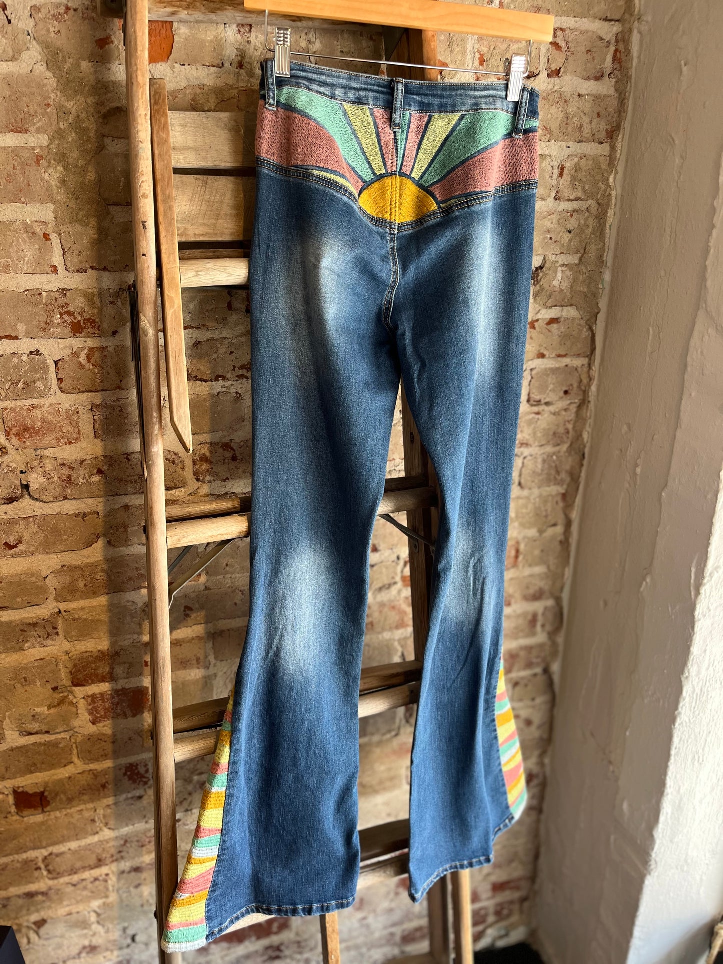 SUNRISE Embroidered Flare Jeans - Pastel