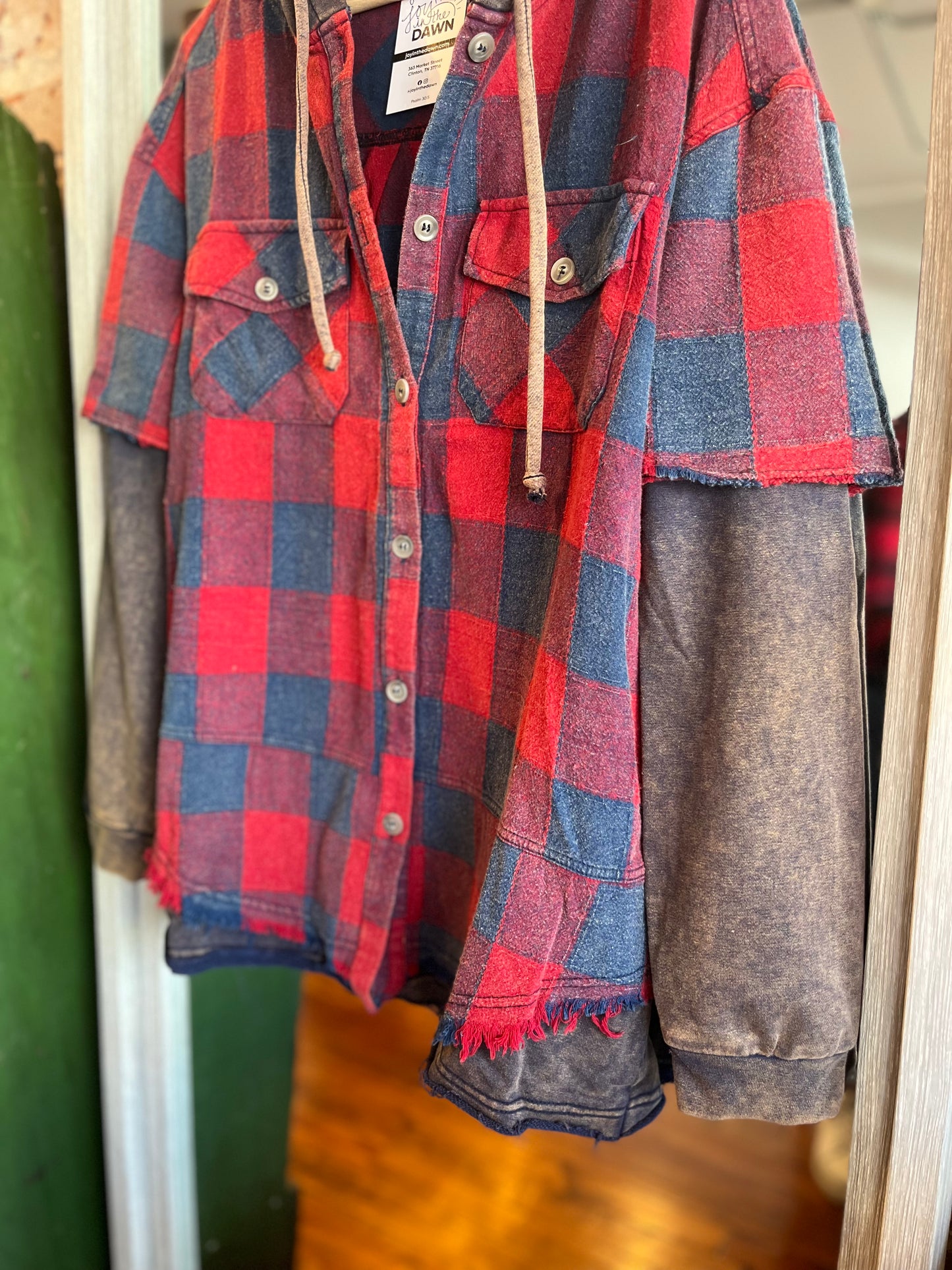 Mineral Washed Plaid Hooded Jacket