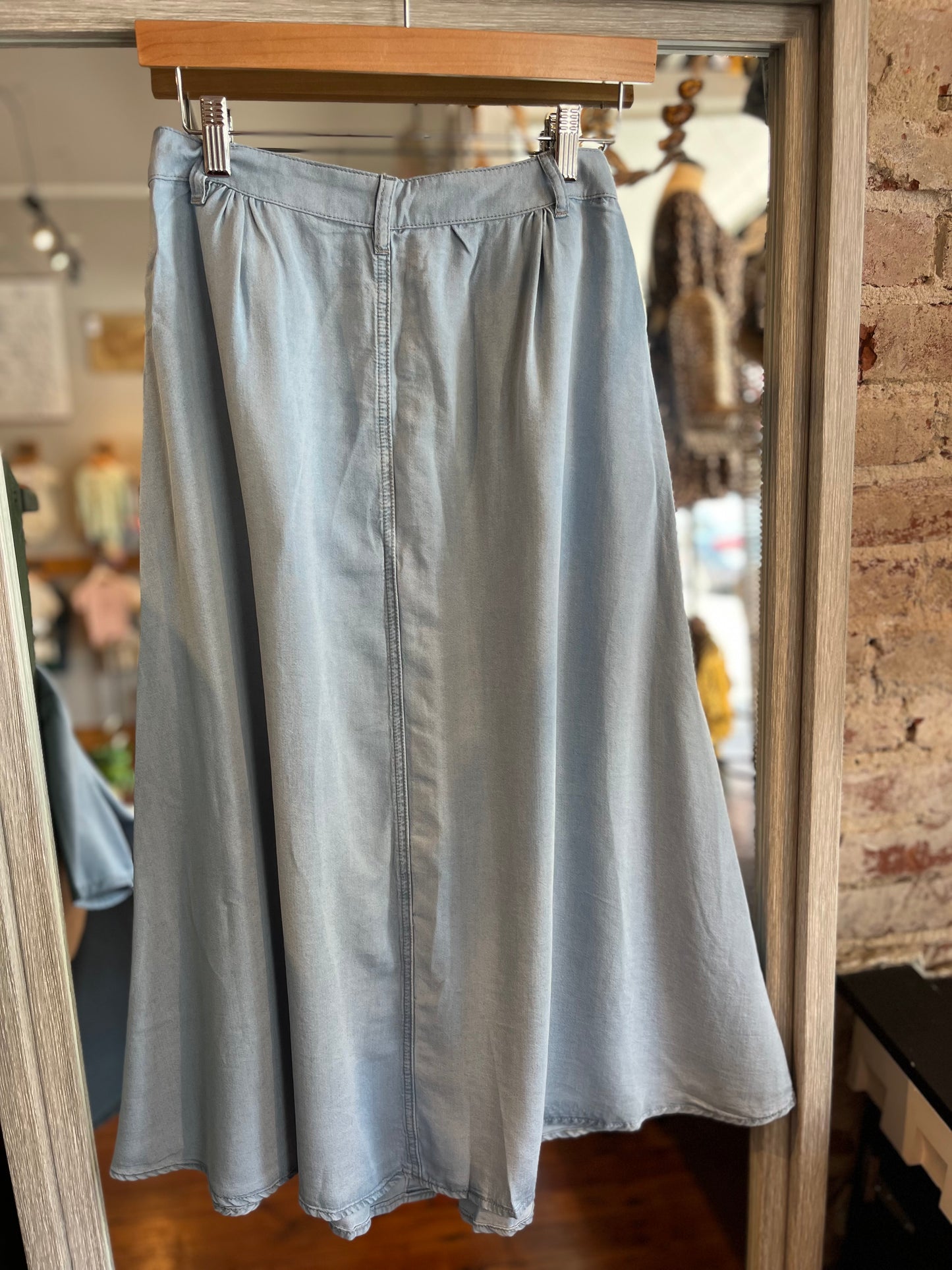 Denim Chambray Buttoned Midi Skirt