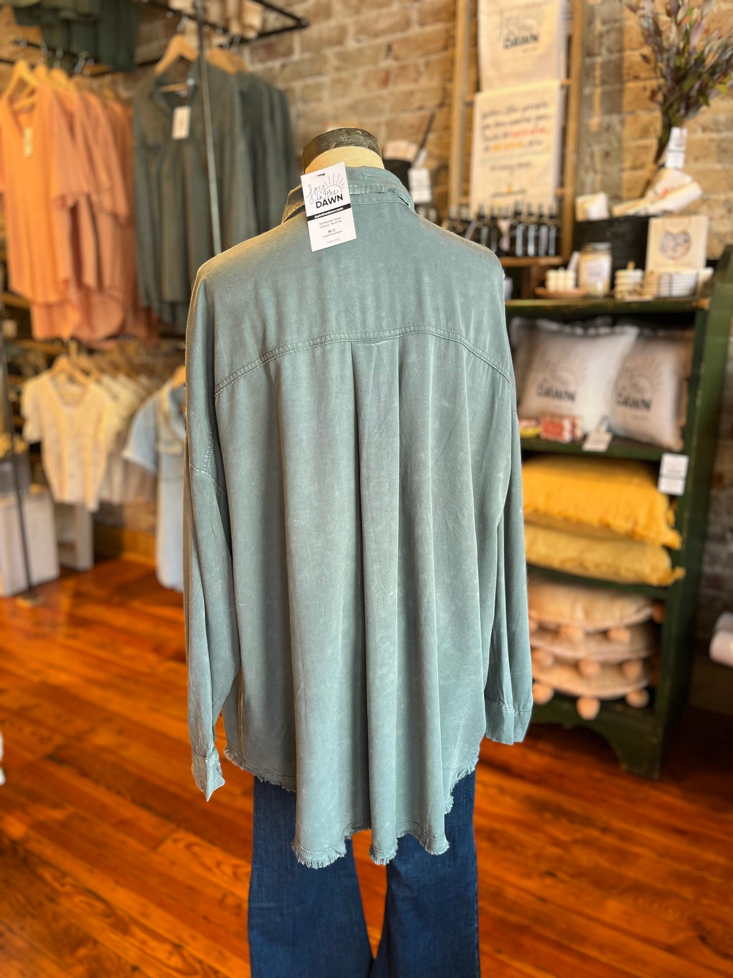 Mineral Washed Long Sleeve Shirt - Sage Green