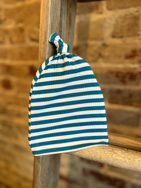Cooper Blue Striped Top Knot Hat - Infant