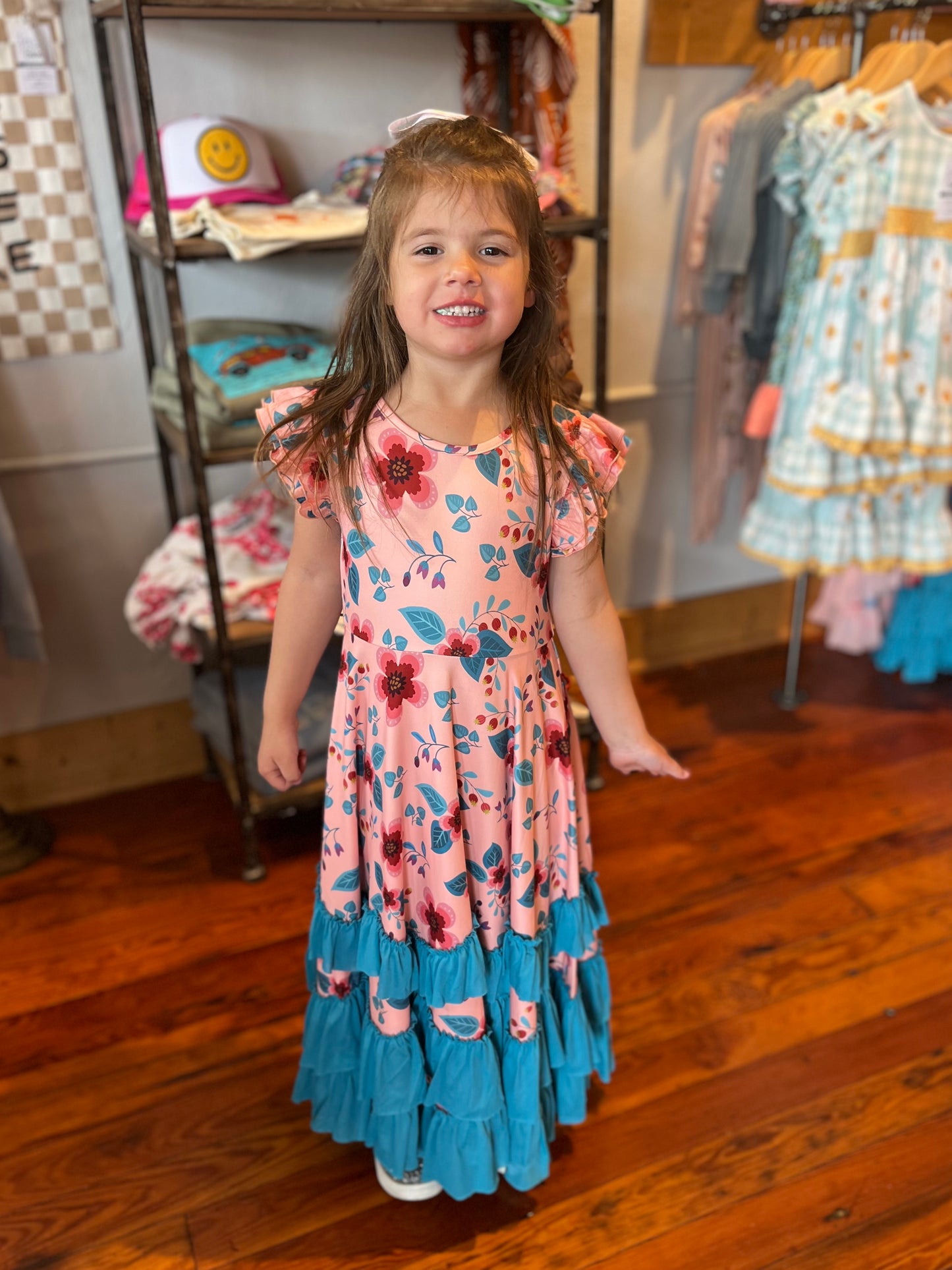 Light Peach Flutter Sleeve Dress- Toddler/Youth