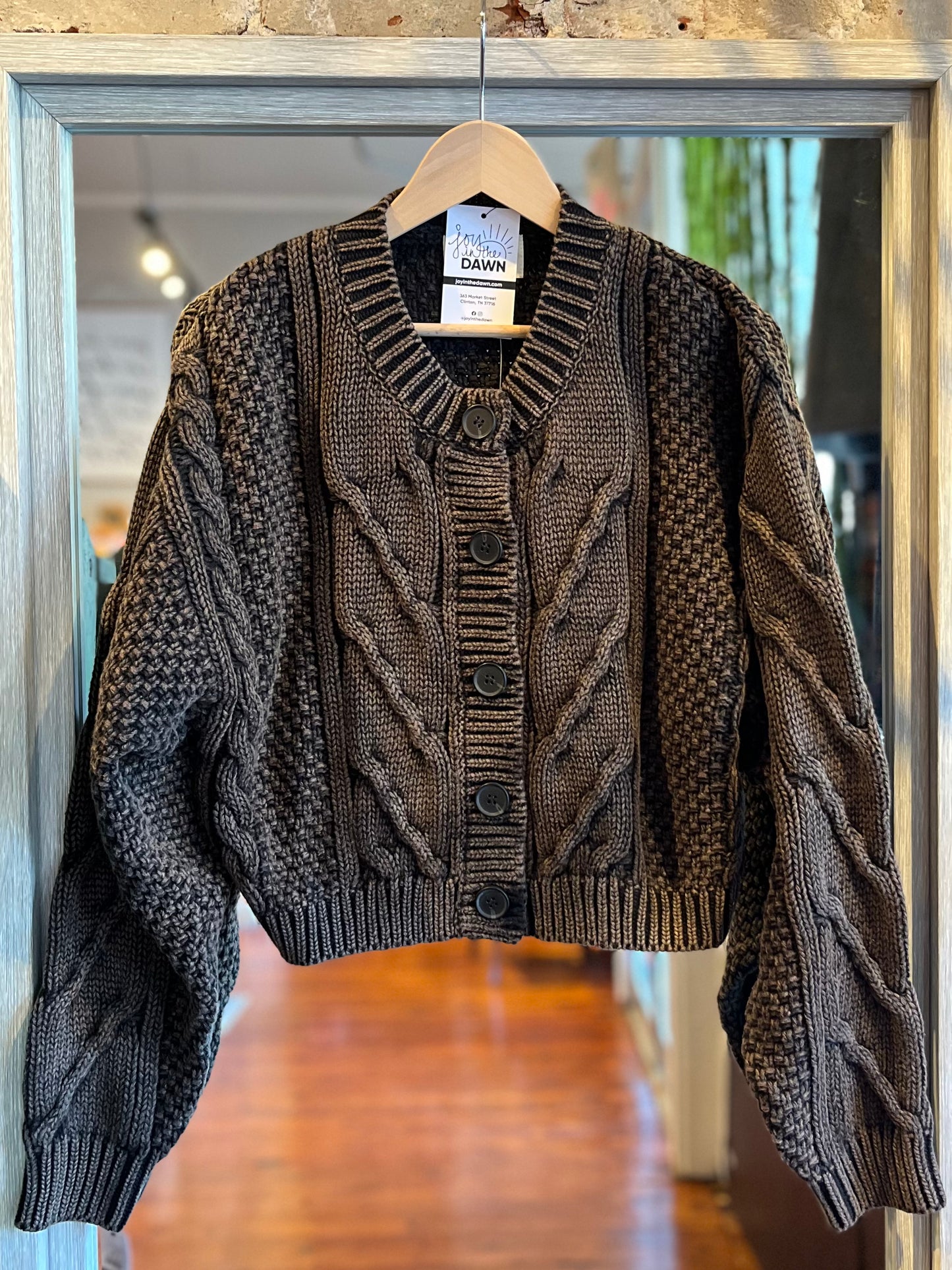Washed Sweater Cardigan- Black